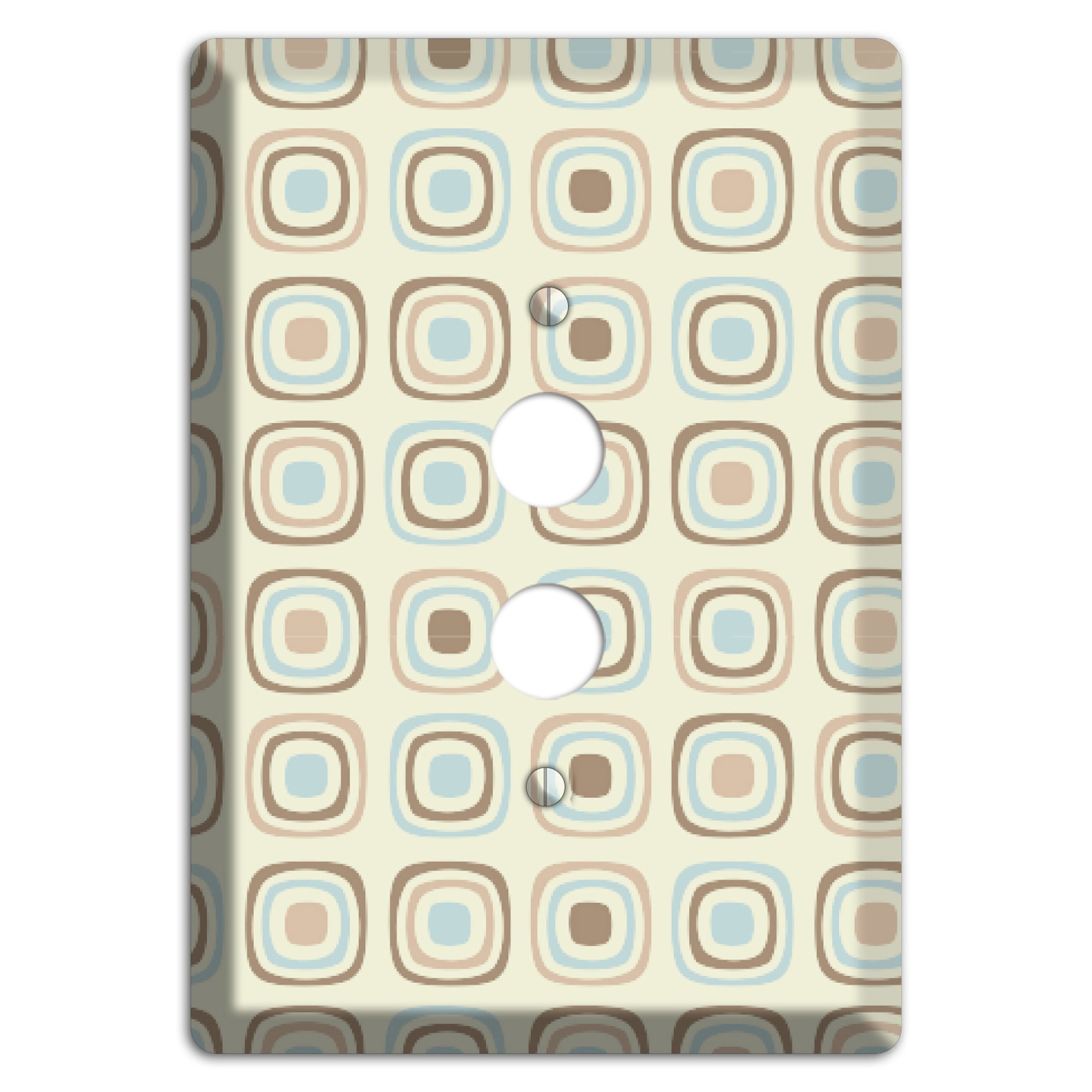 Multi Beige Brown Dusty Blue Retro Squares 1 Pushbutton Wallplate