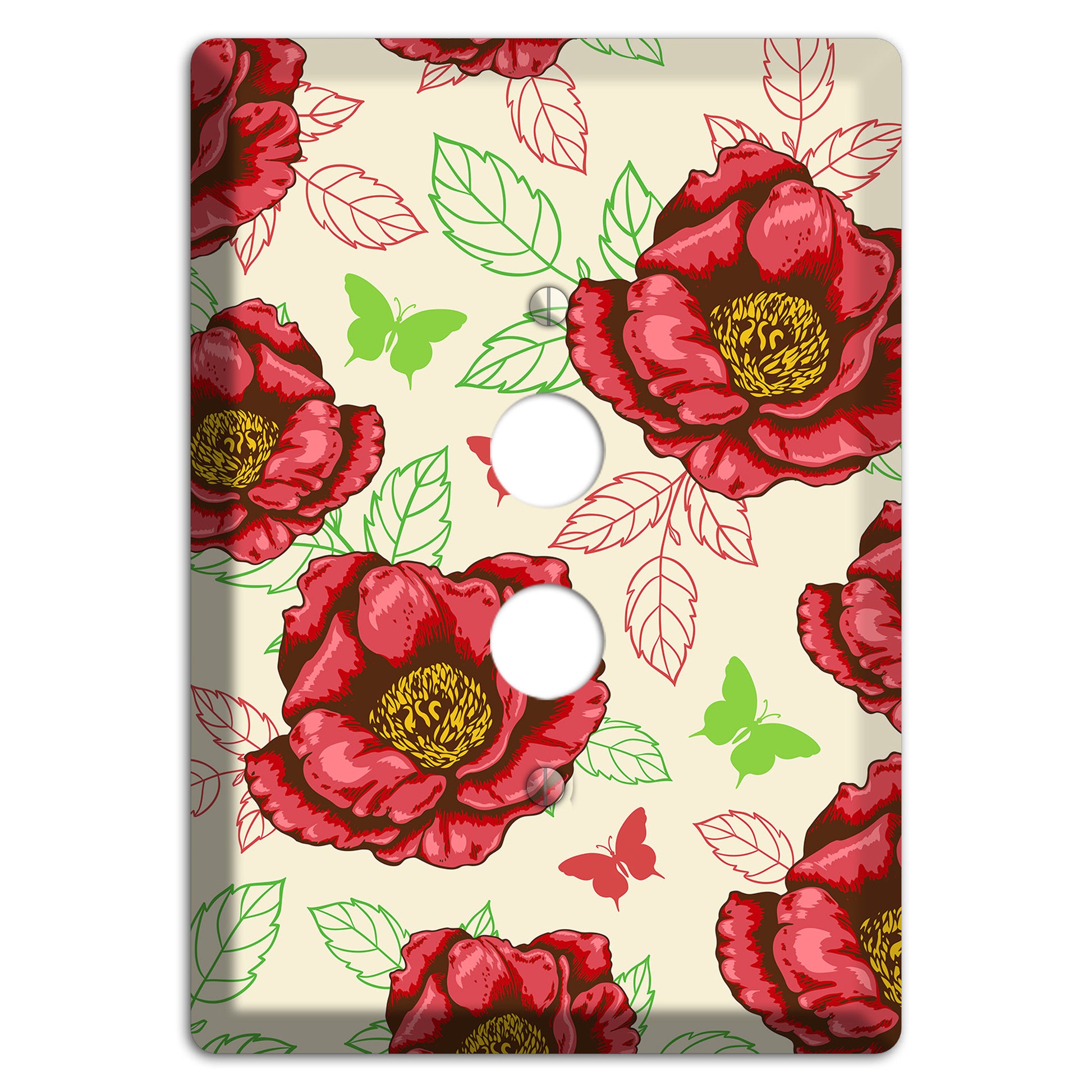 Red Peony Style B 1 Pushbutton Wallplate