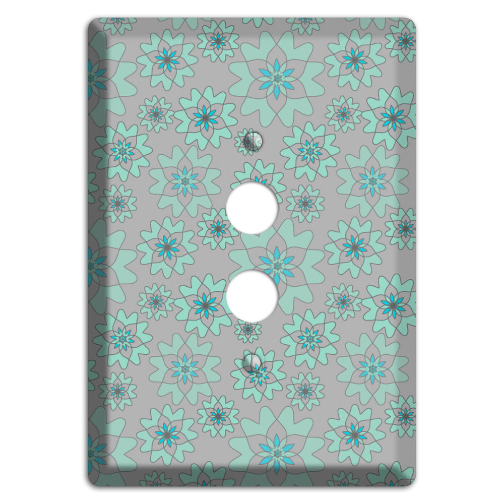 Grey with Aqua Retro Suzani 1 Pushbutton Wallplate