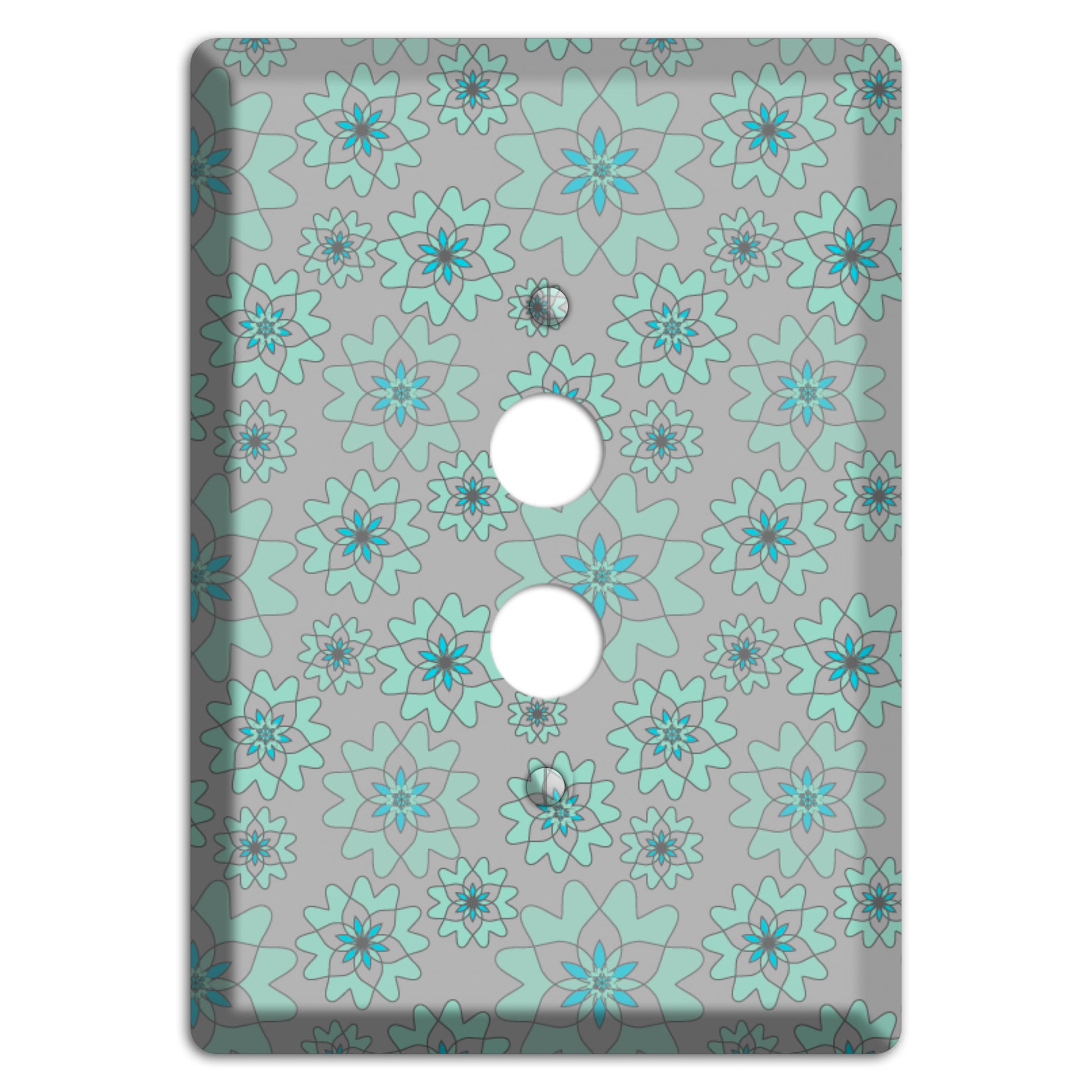 Grey with Aqua Retro Suzani 1 Pushbutton Wallplate