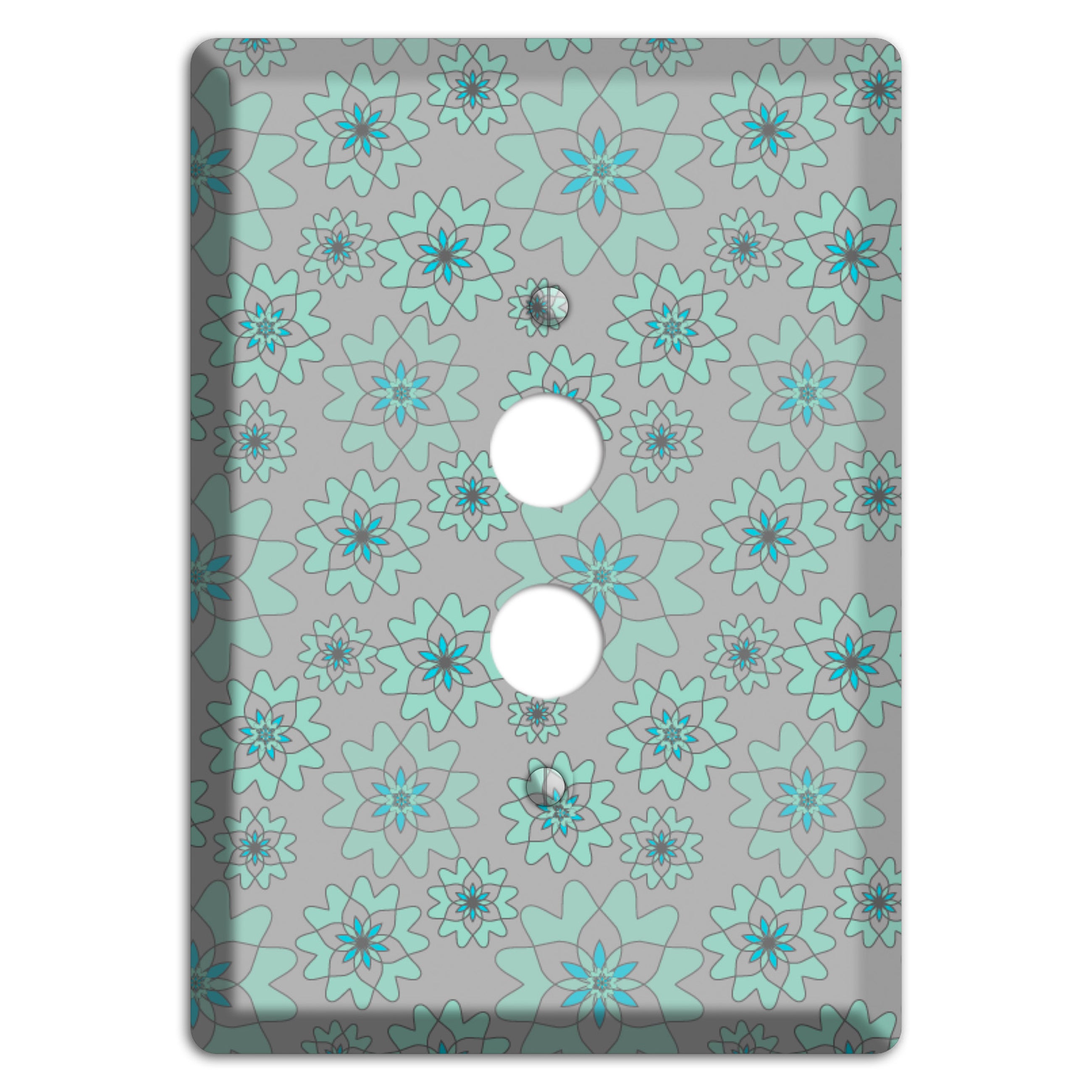 Grey with Aqua Retro Suzani 1 Pushbutton Wallplate