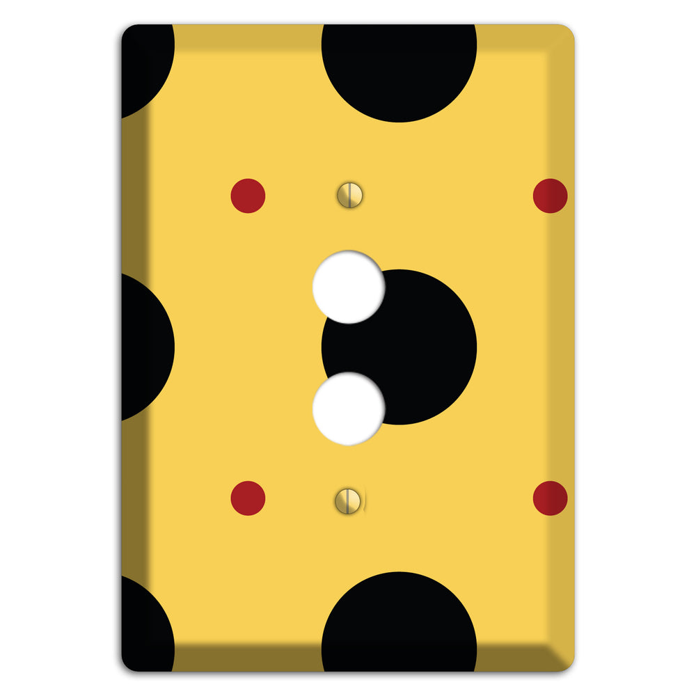 Yellow with Black and Red Multi Tiled Medium Dots 1 Pushbutton Wallplate