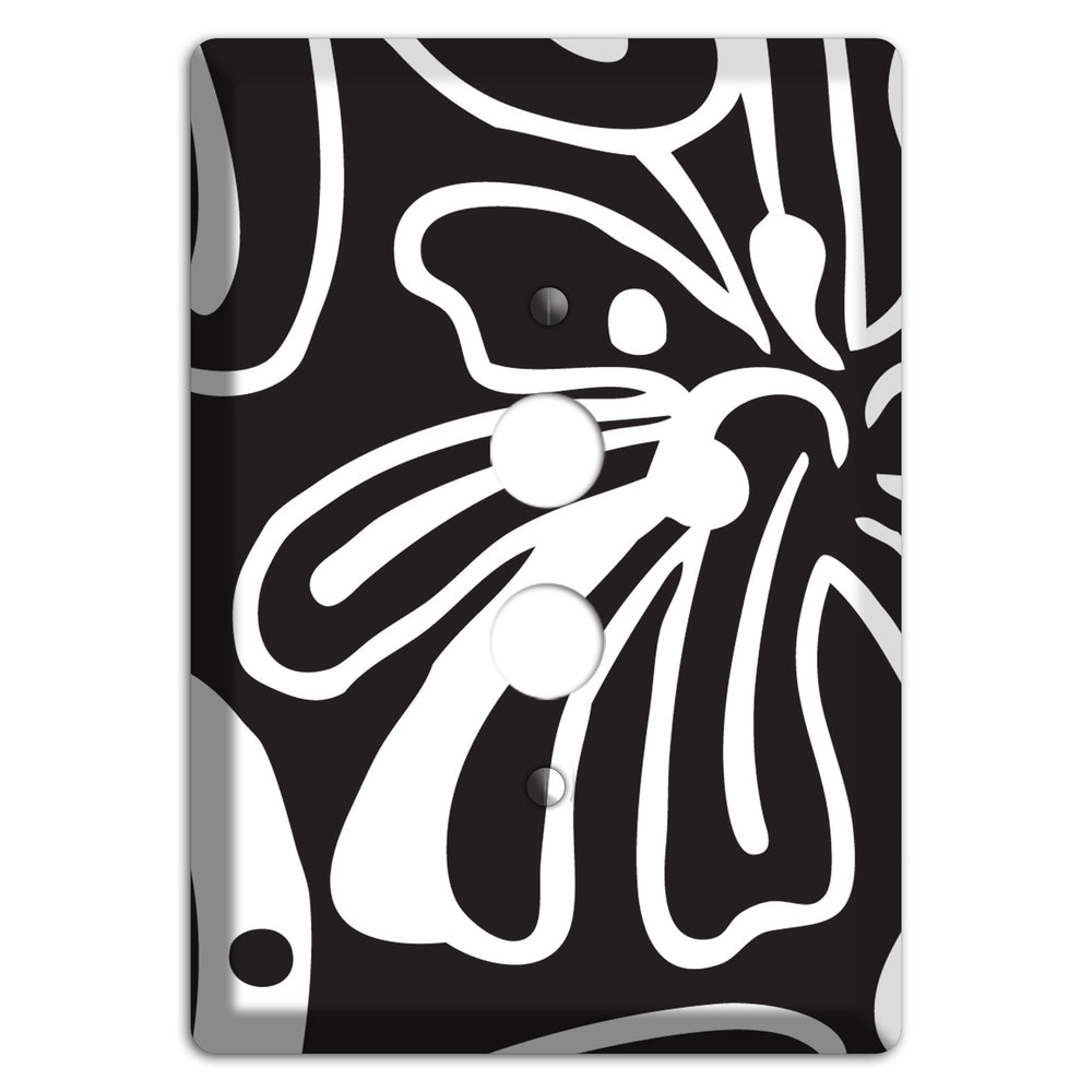 Black with White Flower 1 Pushbutton Wallplate