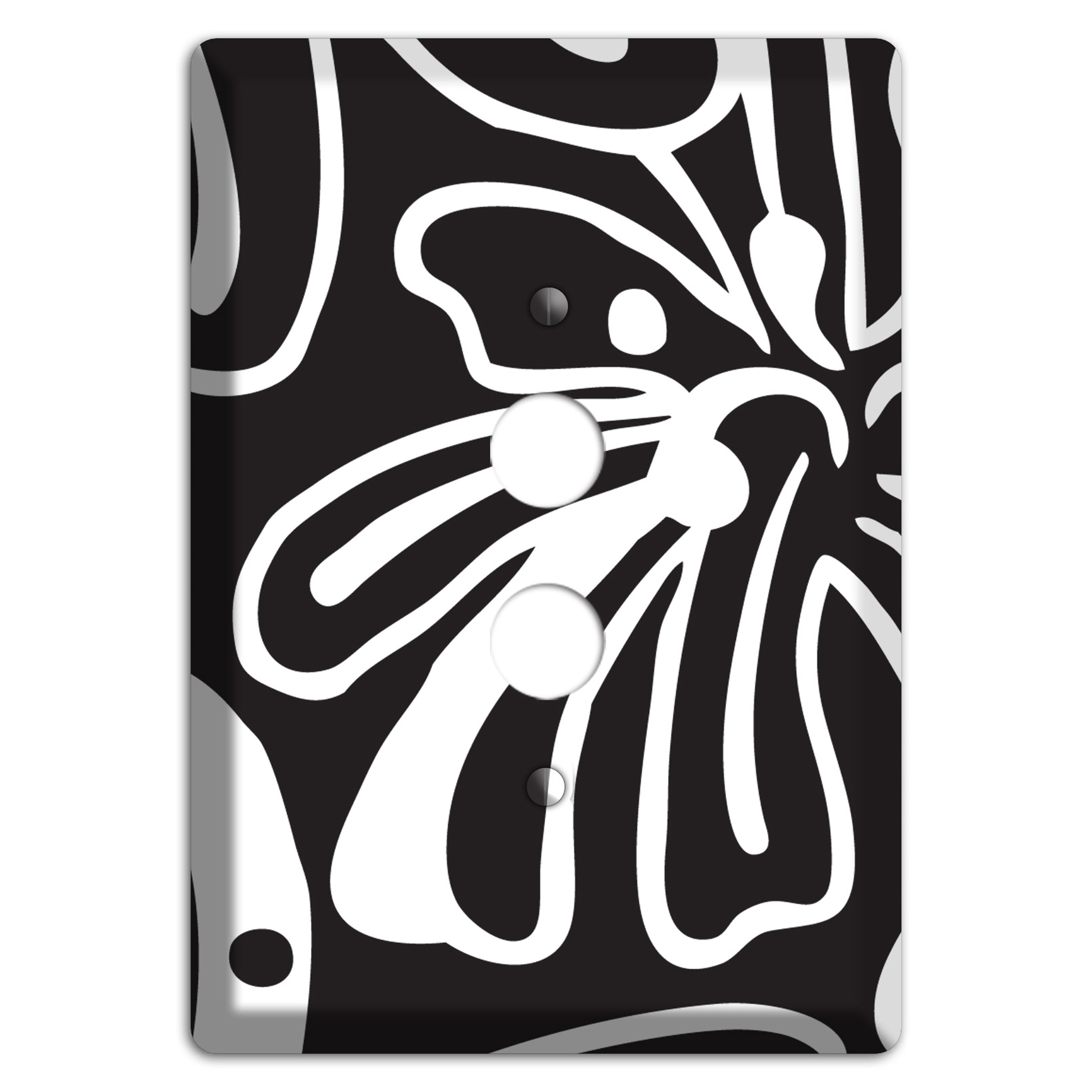 Black with White Flower 1 Pushbutton Wallplate