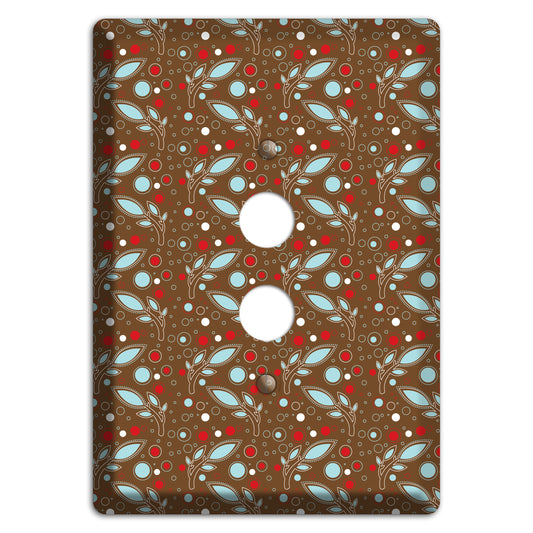 Brown with Red and Dusty Blue Retro Sprig 1 Pushbutton Wallplate