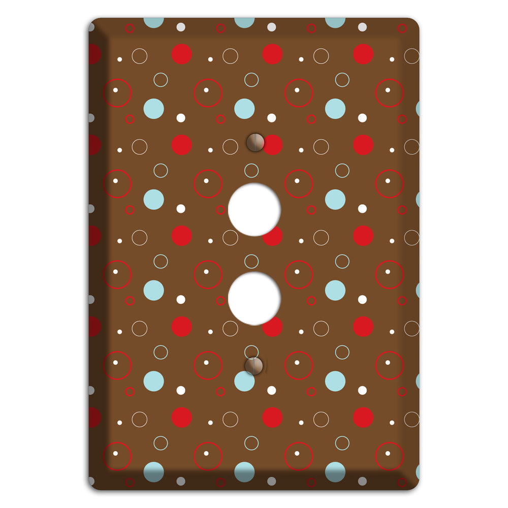 Brown with Red and Dusty Blue Dots and Circles 1 Pushbutton Wallplate