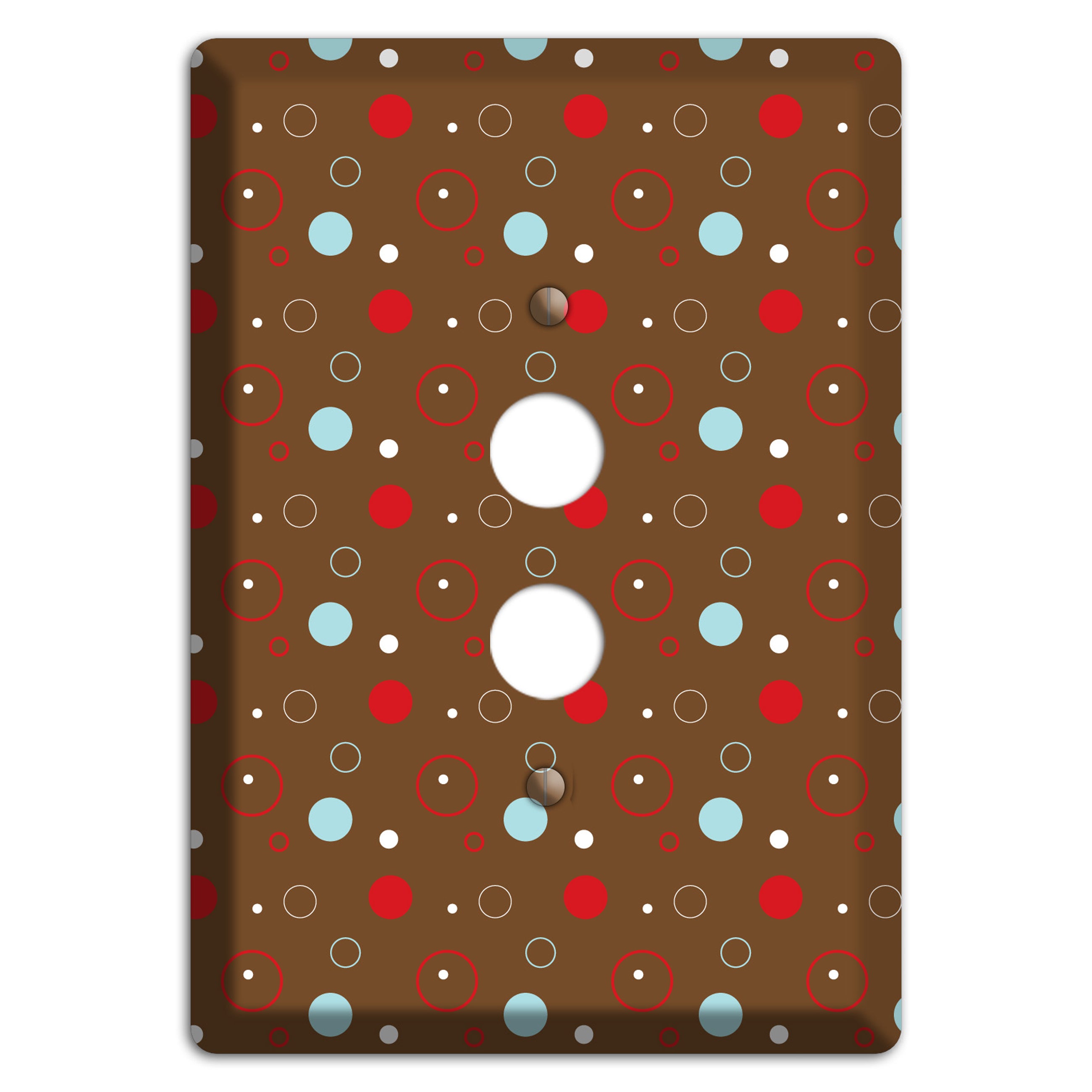 Brown with Red and Dusty Blue Dots and Circles 1 Pushbutton Wallplate