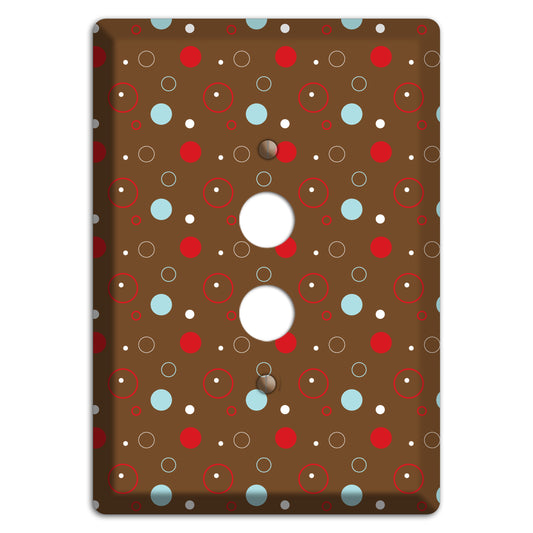 Brown with Red and Dusty Blue Dots and Circles 1 Pushbutton Wallplate