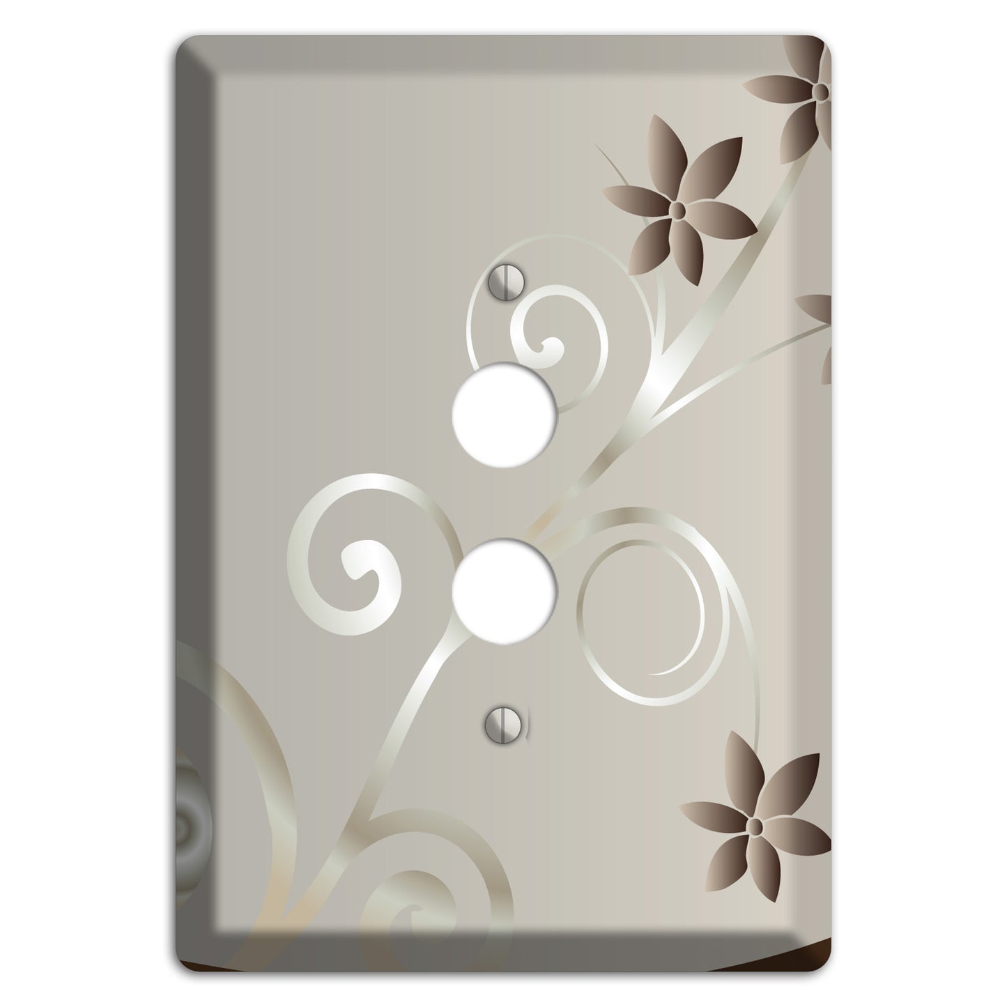 Grey Floral Swirl Sprig 1 Pushbutton Wallplate