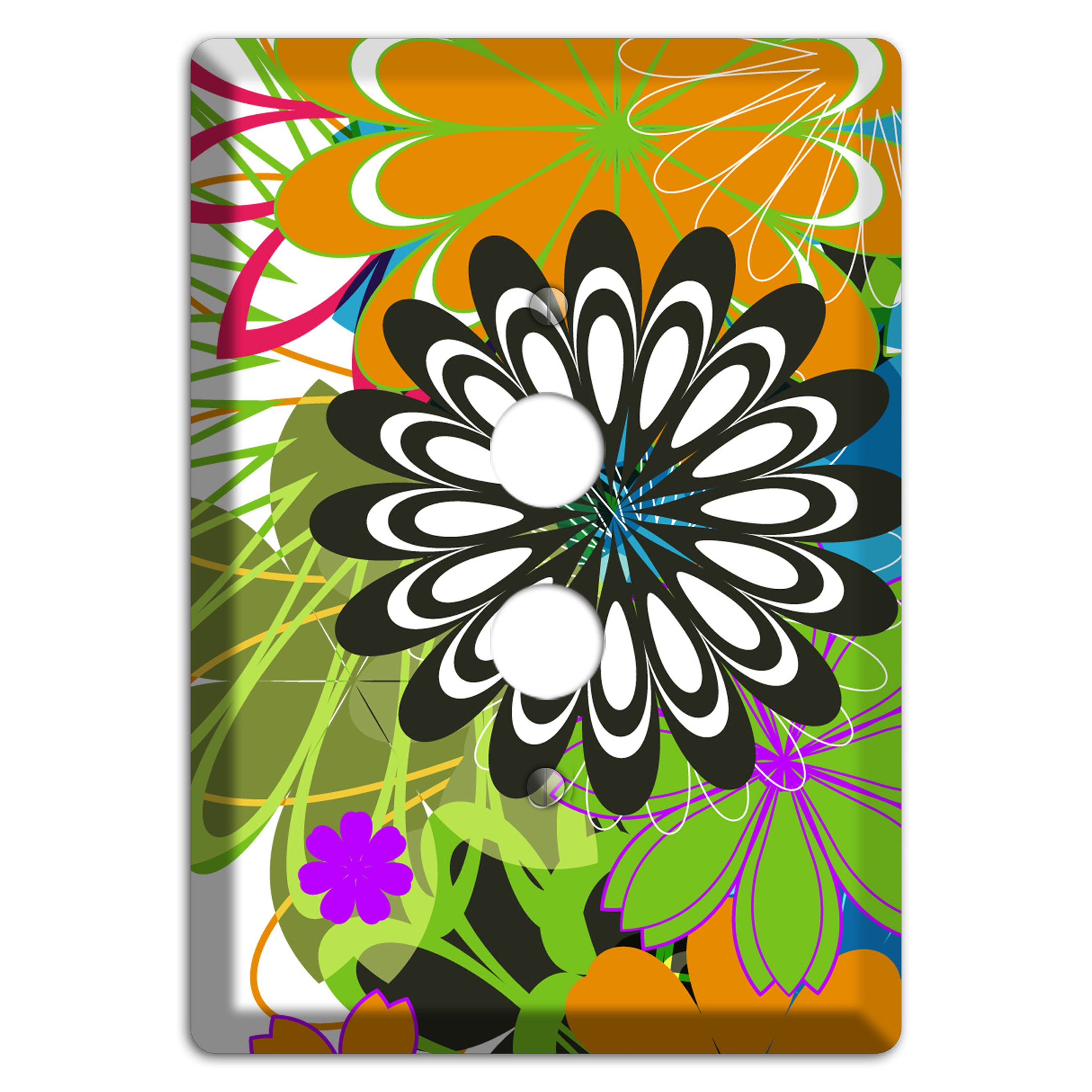Multi Retro Flowers 1 Pushbutton Wallplate