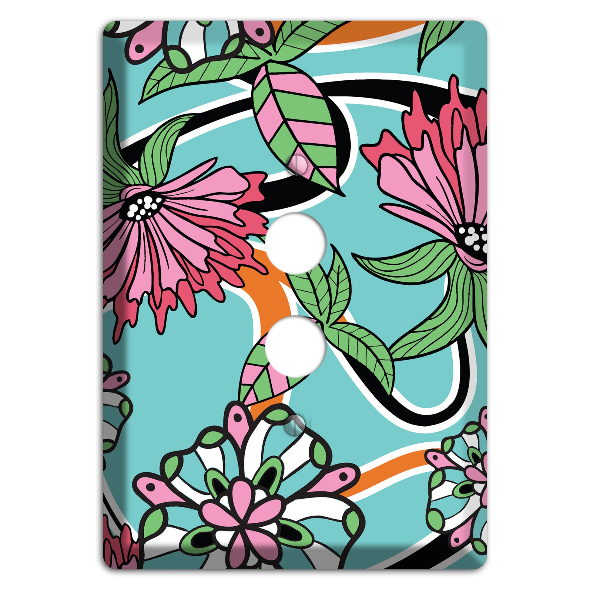 Turquoise with Pink Flowers 1 Pushbutton Wallplate