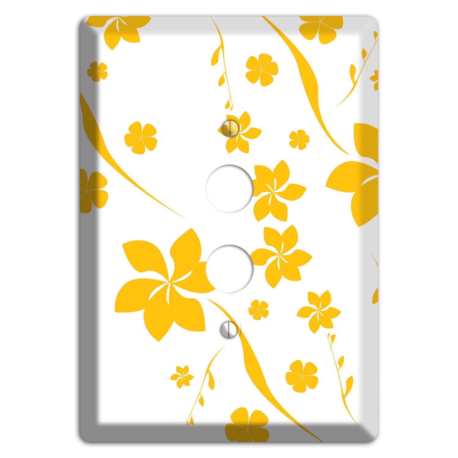 White with Yellow Flower 1 Pushbutton Wallplate