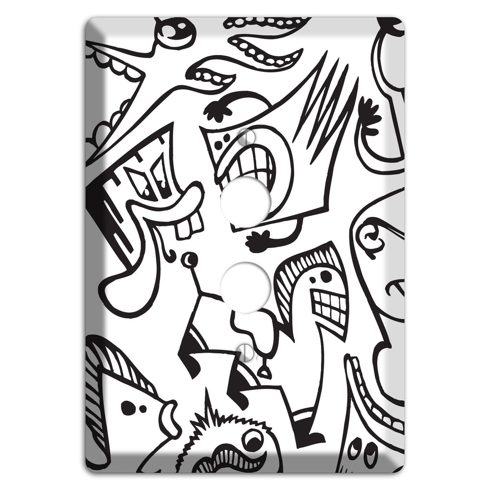 Black and White Whimsical Faces 1 1 Pushbutton Wallplate
