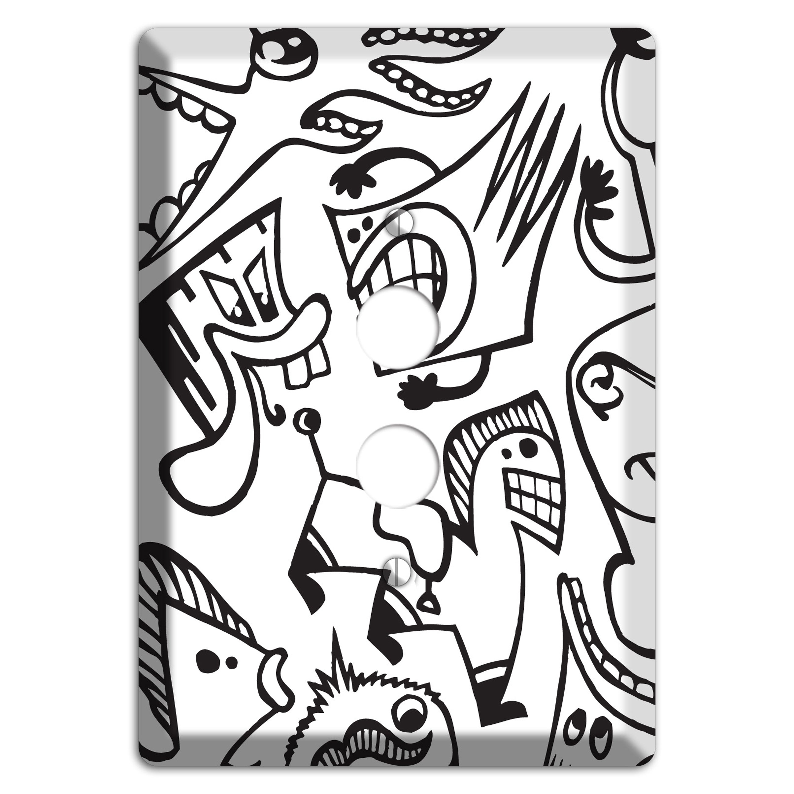Black and White Whimsical Faces 1 1 Pushbutton Wallplate