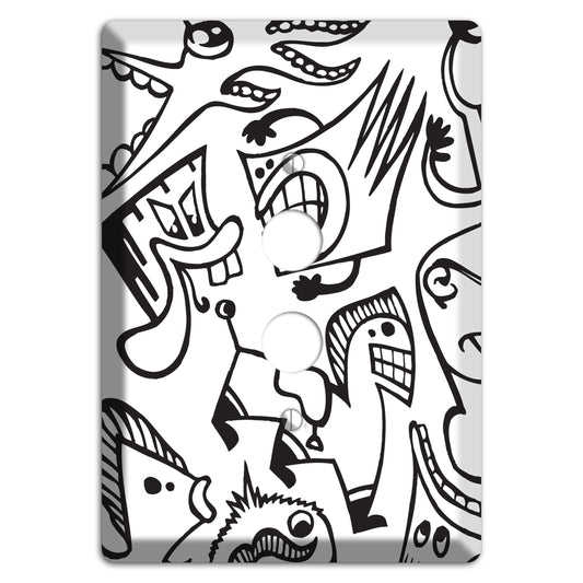 Black and White Whimsical Faces 1 1 Pushbutton Wallplate