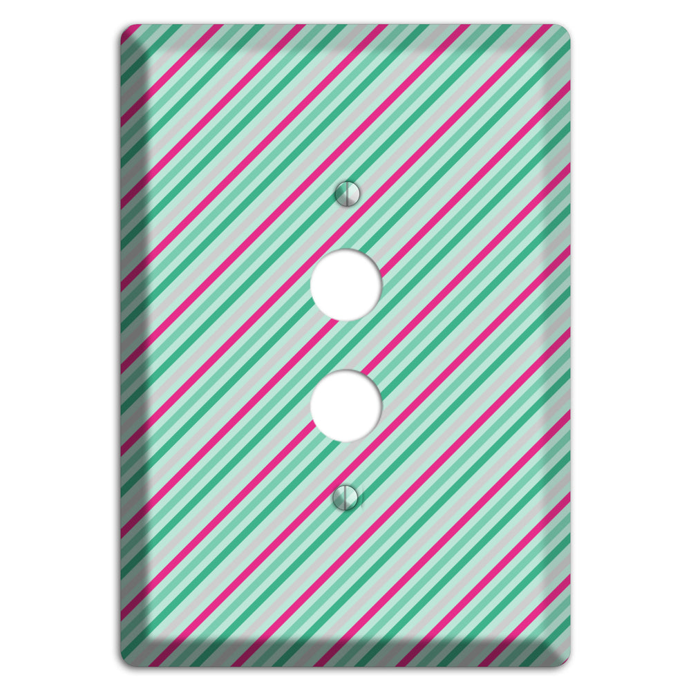 Grey Fuschia and Multi Aqua Angled Stripes 1 Pushbutton Wallplate