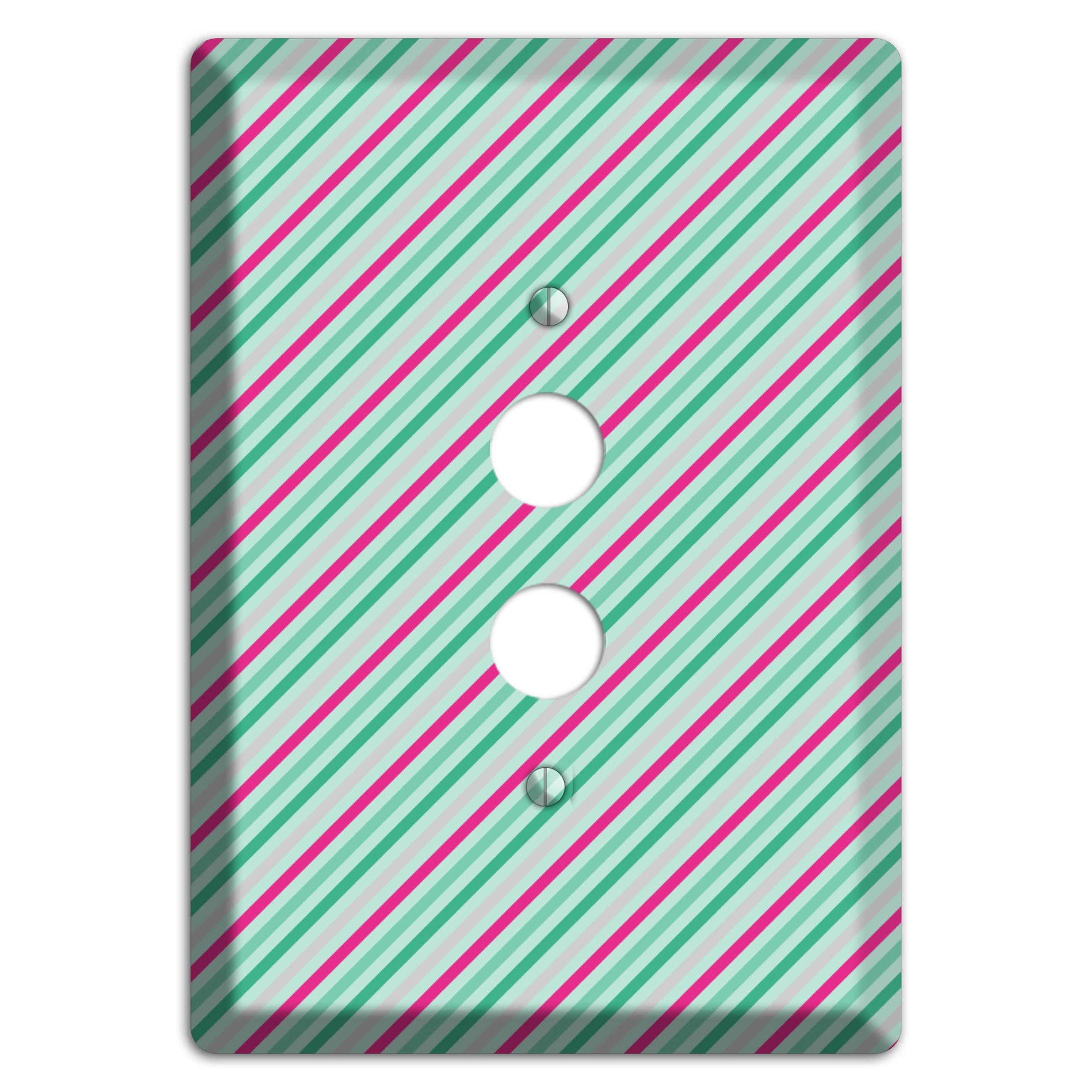 Grey Fuschia and Multi Aqua Angled Stripes 1 Pushbutton Wallplate