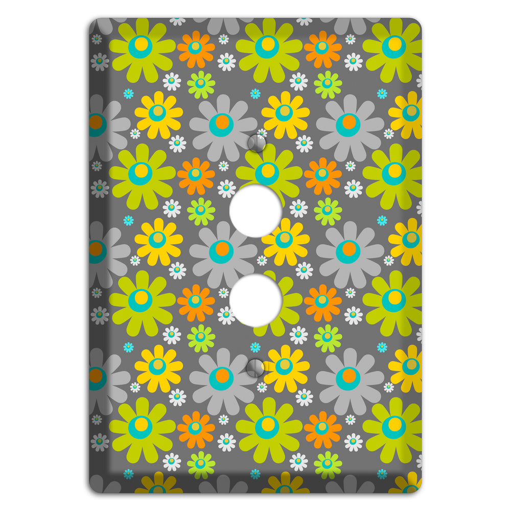 Grey and Yellow Flower Power 1 Pushbutton Wallplate