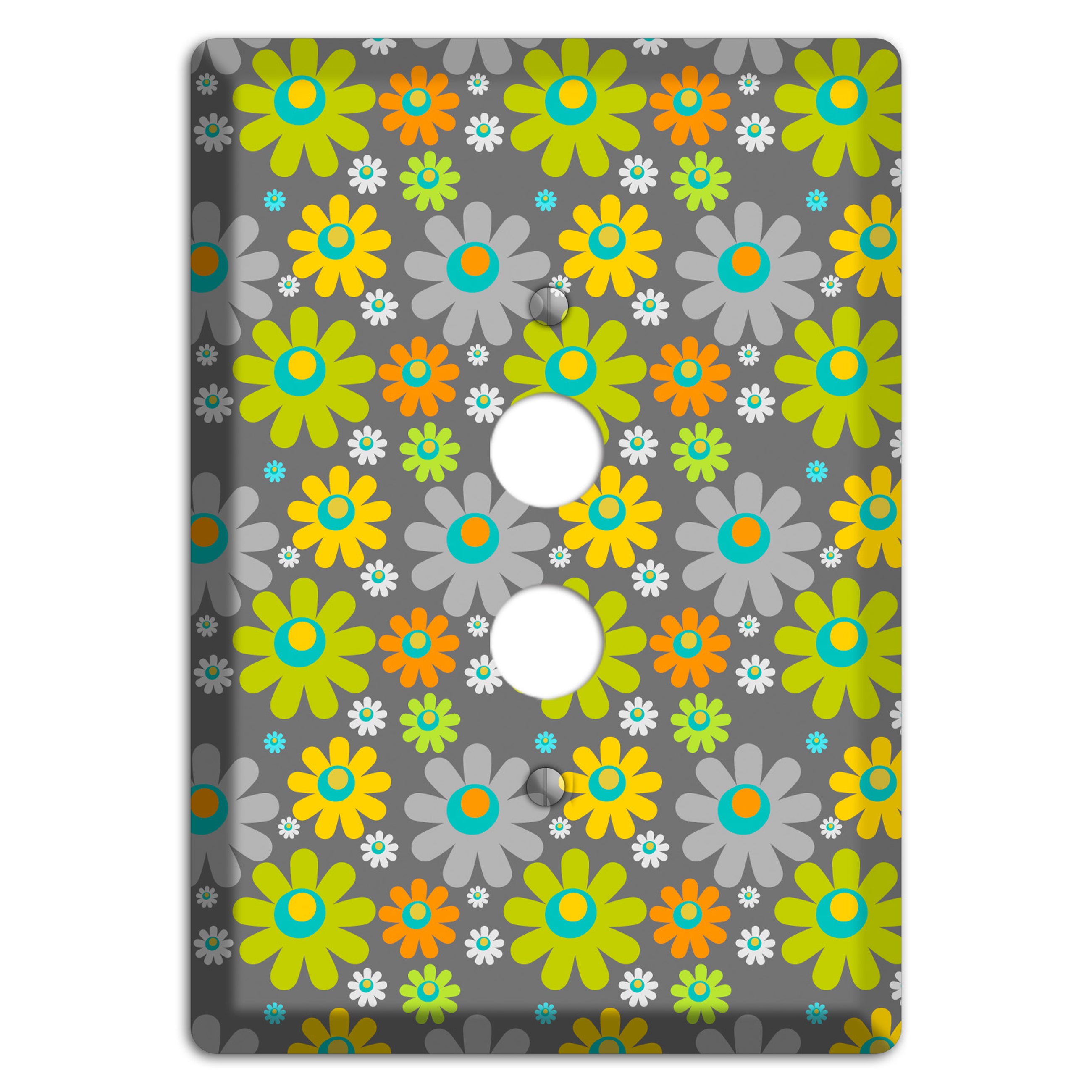 Grey and Yellow Flower Power 1 Pushbutton Wallplate