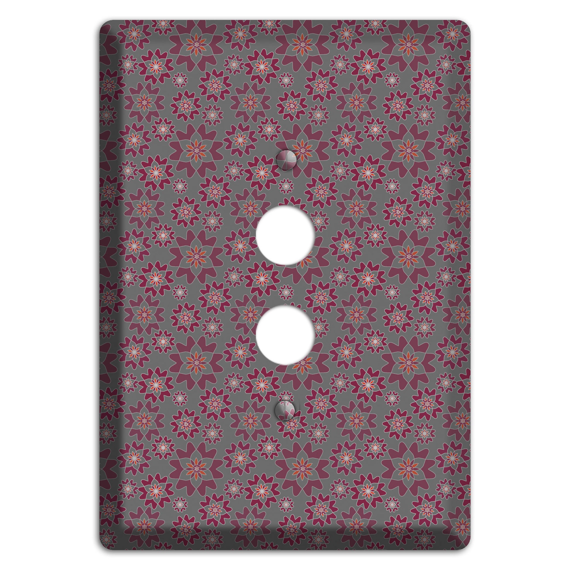 Grey with Tiny Burgundy Retro Suzani 1 Pushbutton Wallplate