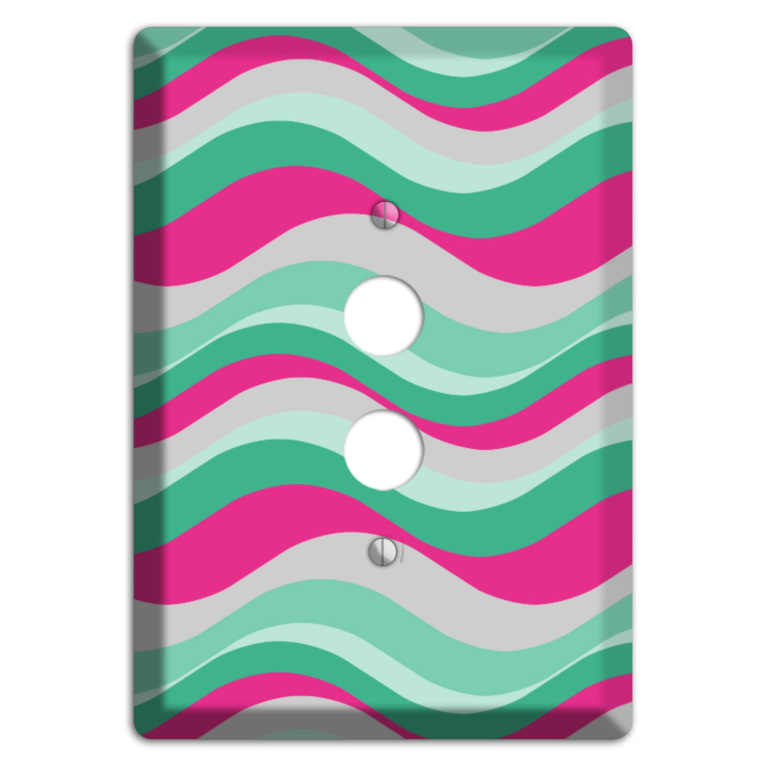 Grey Fuschia and Multi Aqua Retro Waves 1 Pushbutton Wallplate