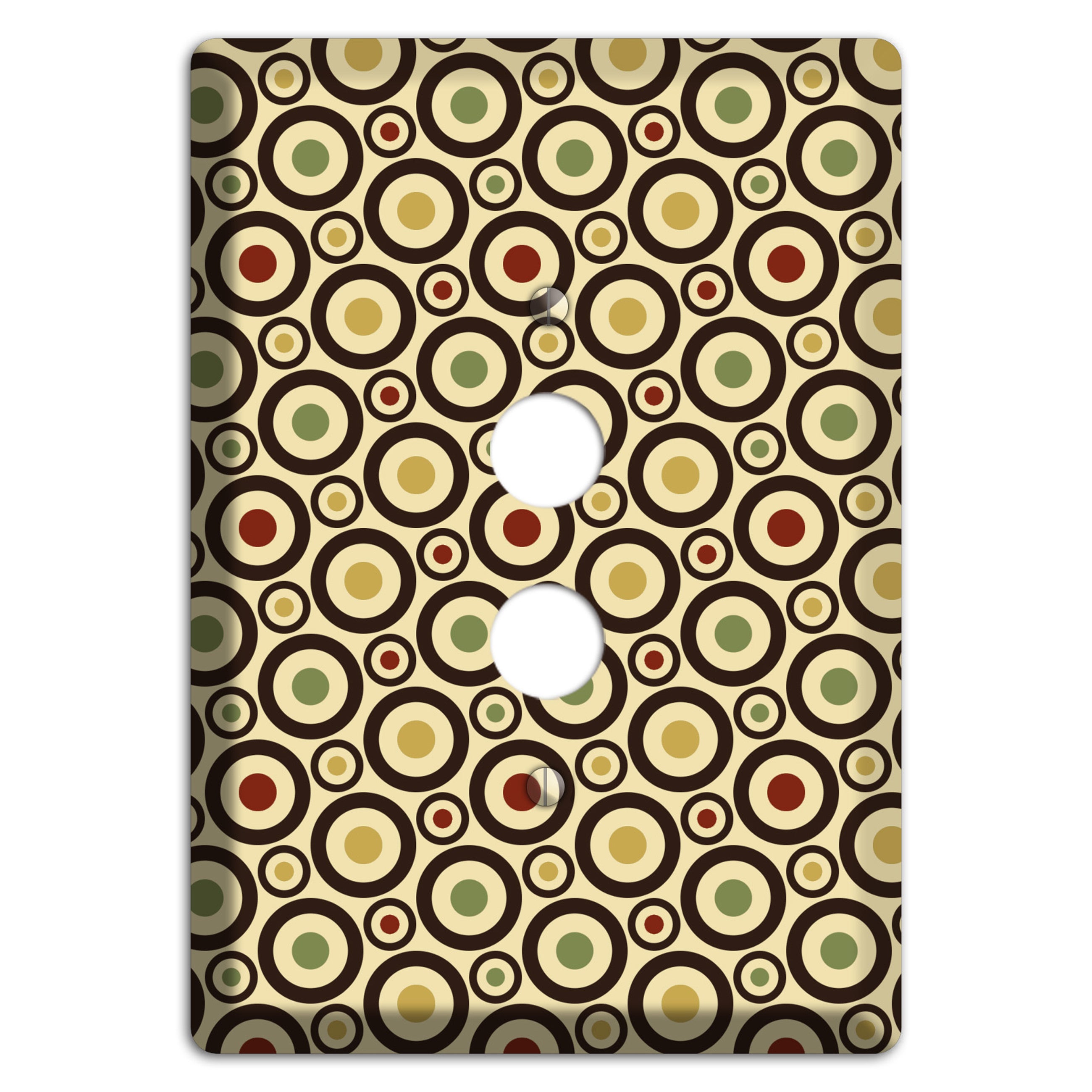 Beige with Olive Mustard Maroon Retro Tiny Bullseye 1 Pushbutton Wallplate