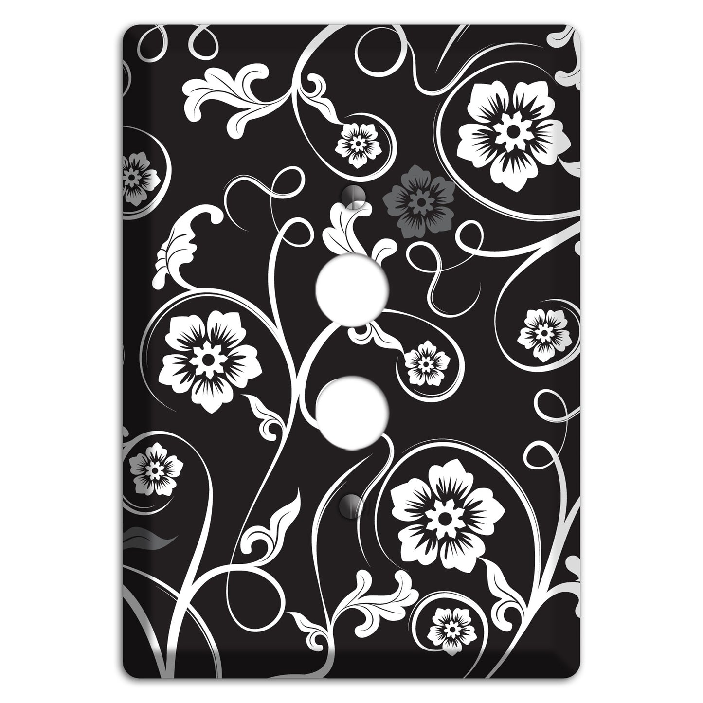 Black with White Flower Sprig 1 Pushbutton Wallplate
