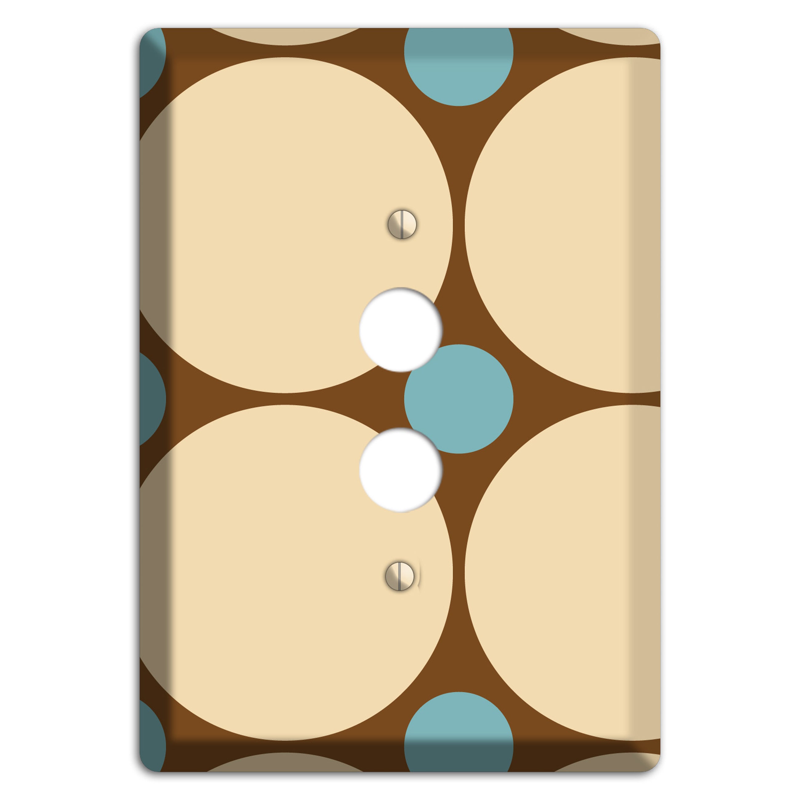 Brown with Beige and Dusty Blue Multi Tiled Large Dots 1 Pushbutton Wallplate
