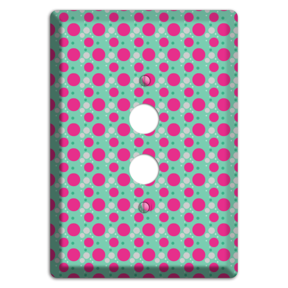 Aqua with Fuscia and Grey Small Dots 1 Pushbutton Wallplate