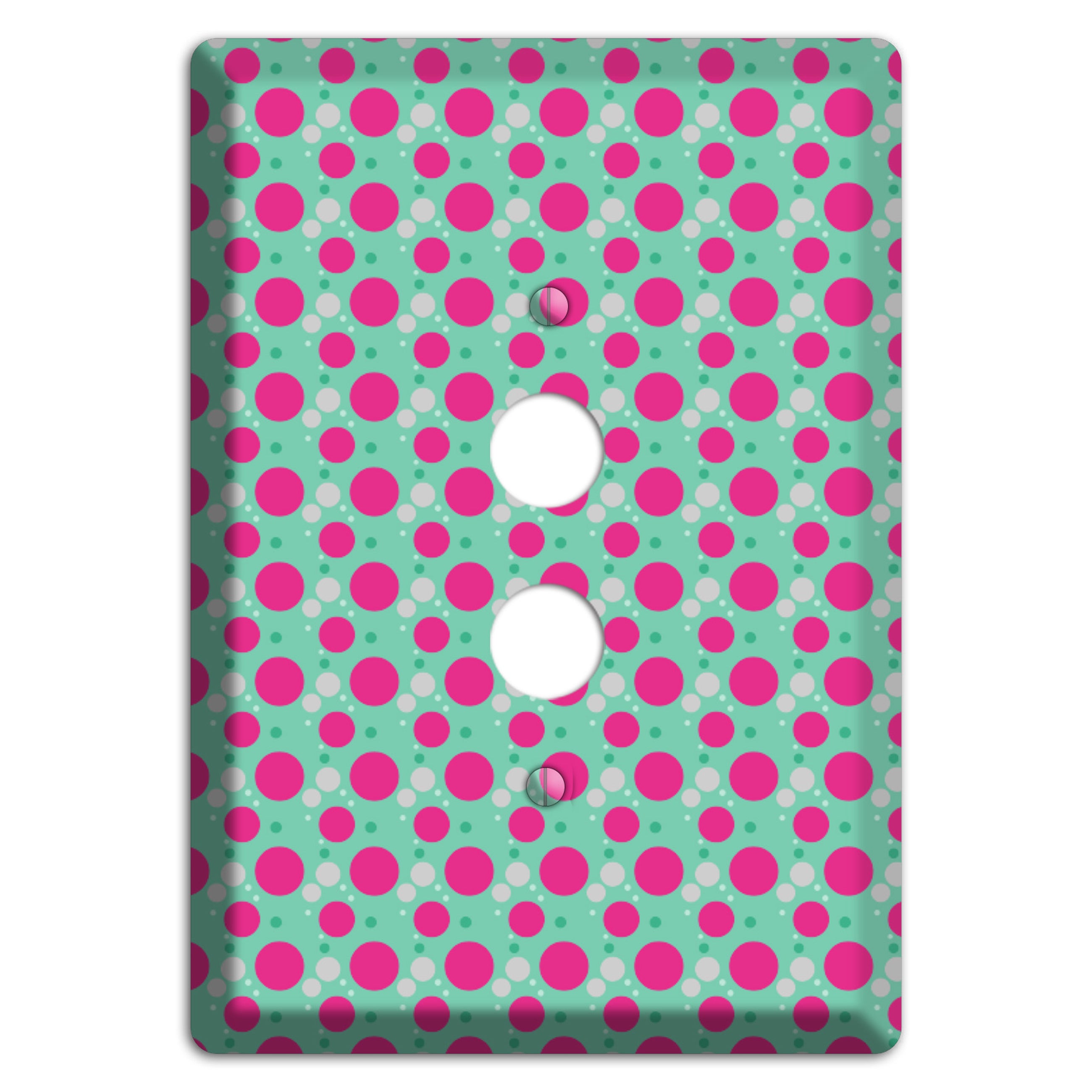 Aqua with Fuscia and Grey Small Dots 1 Pushbutton Wallplate