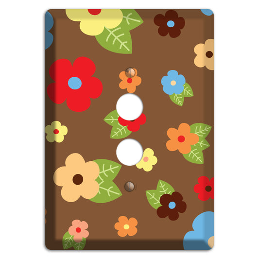 Brown Delicate Flowers 1 Pushbutton Wallplate