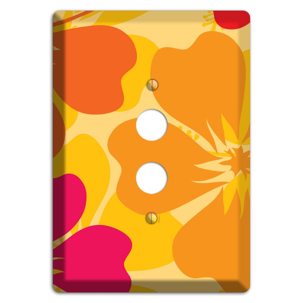 Orange Retro Flowers 2 1 Pushbutton Wallplate