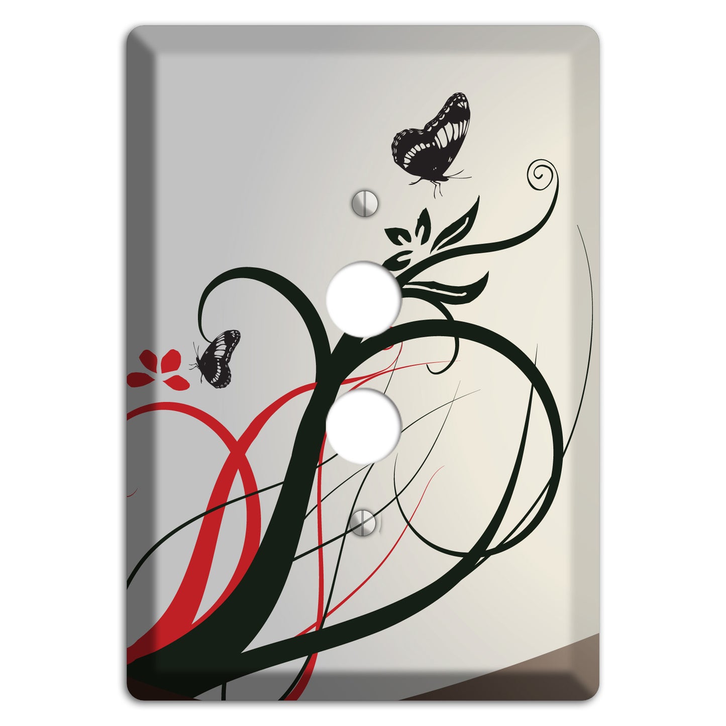 Grey and Red Floral Sprig with Butterfly 1 Pushbutton Wallplate