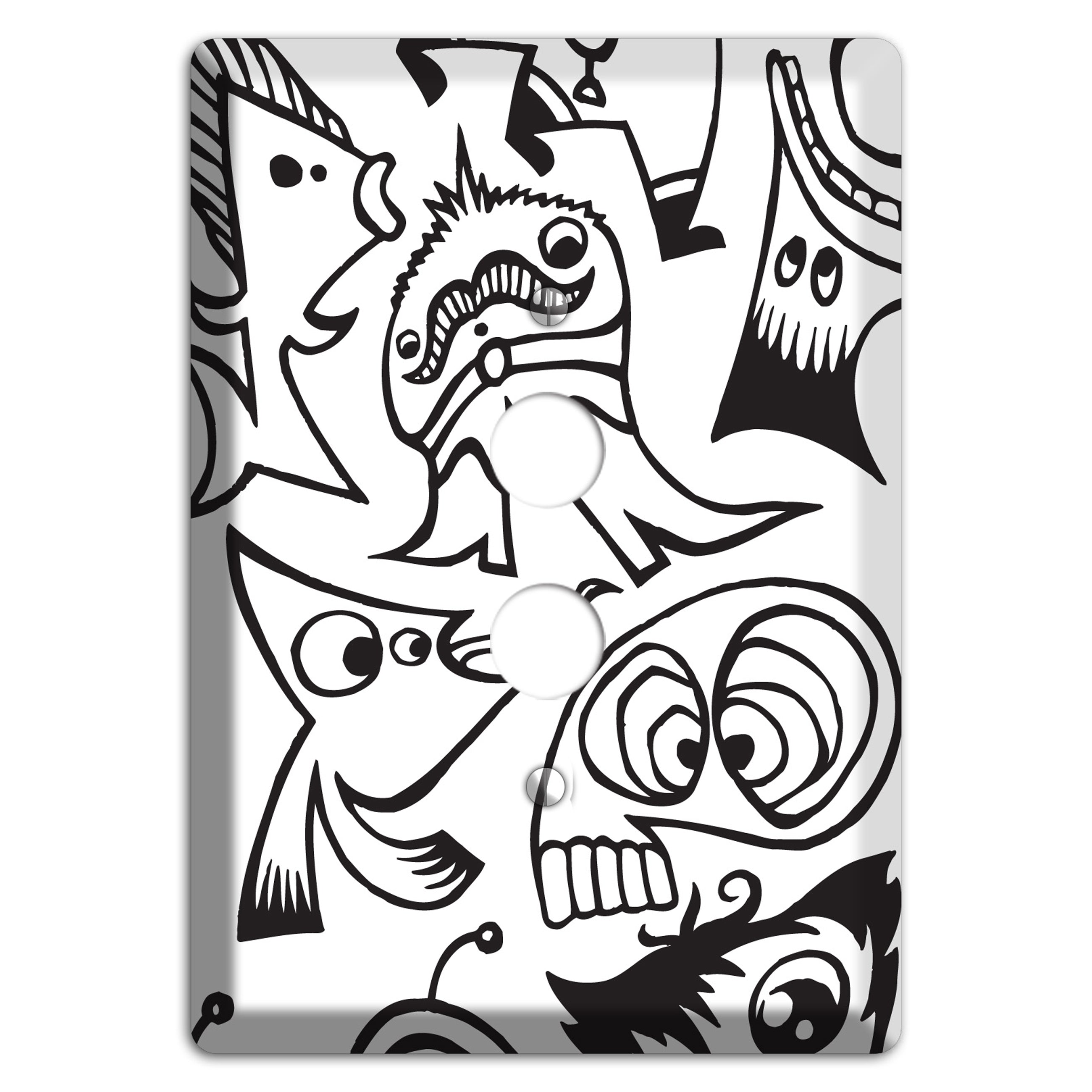 Black and White Whimsical Faces 2 1 Pushbutton Wallplate