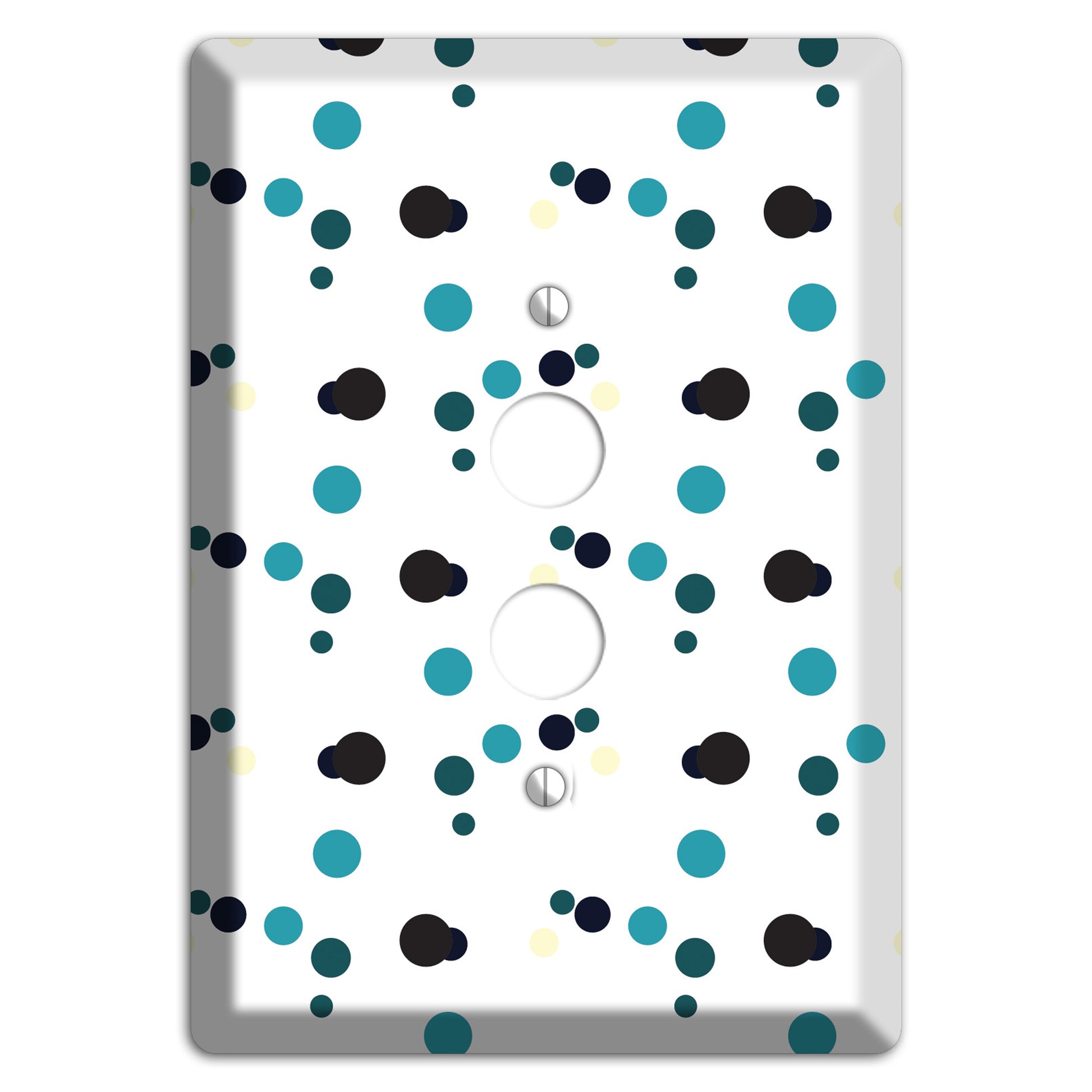 White with Teal and Black Multi Dots 1 Pushbutton Wallplate