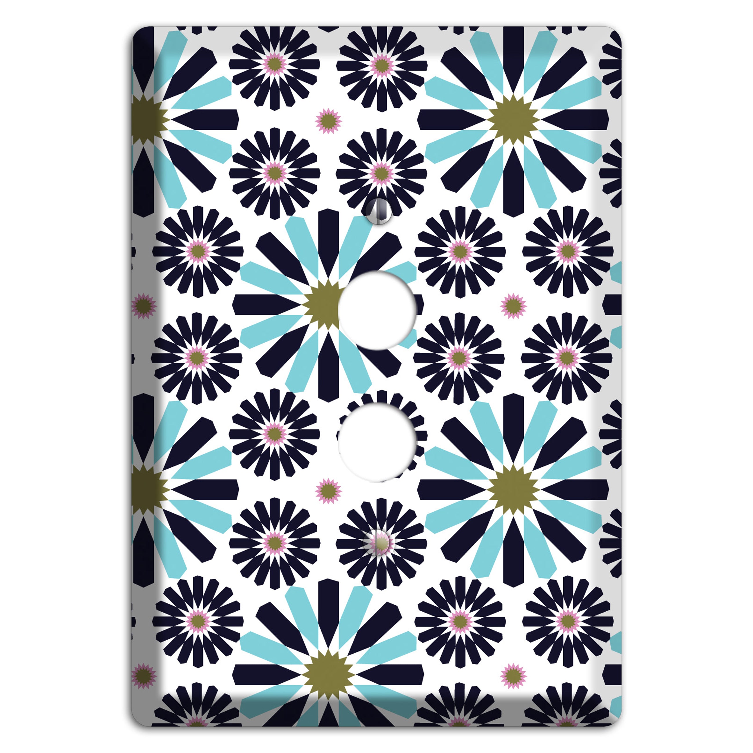 Dusty Blue and Olive Scandinavian Floral 1 Pushbutton Wallplate