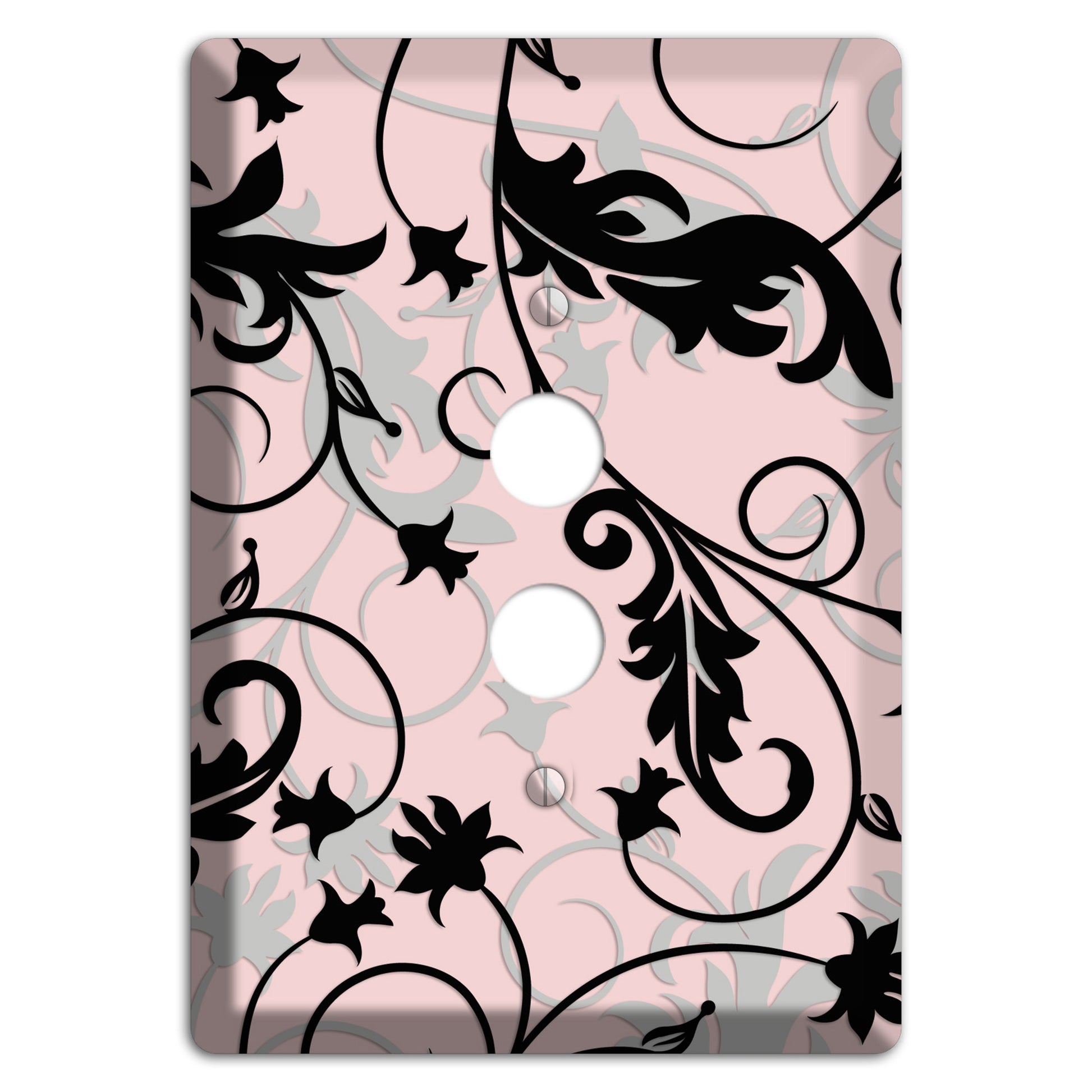 Dusty Pink Grey Black Victorian Sprig 1 Pushbutton Wallplate