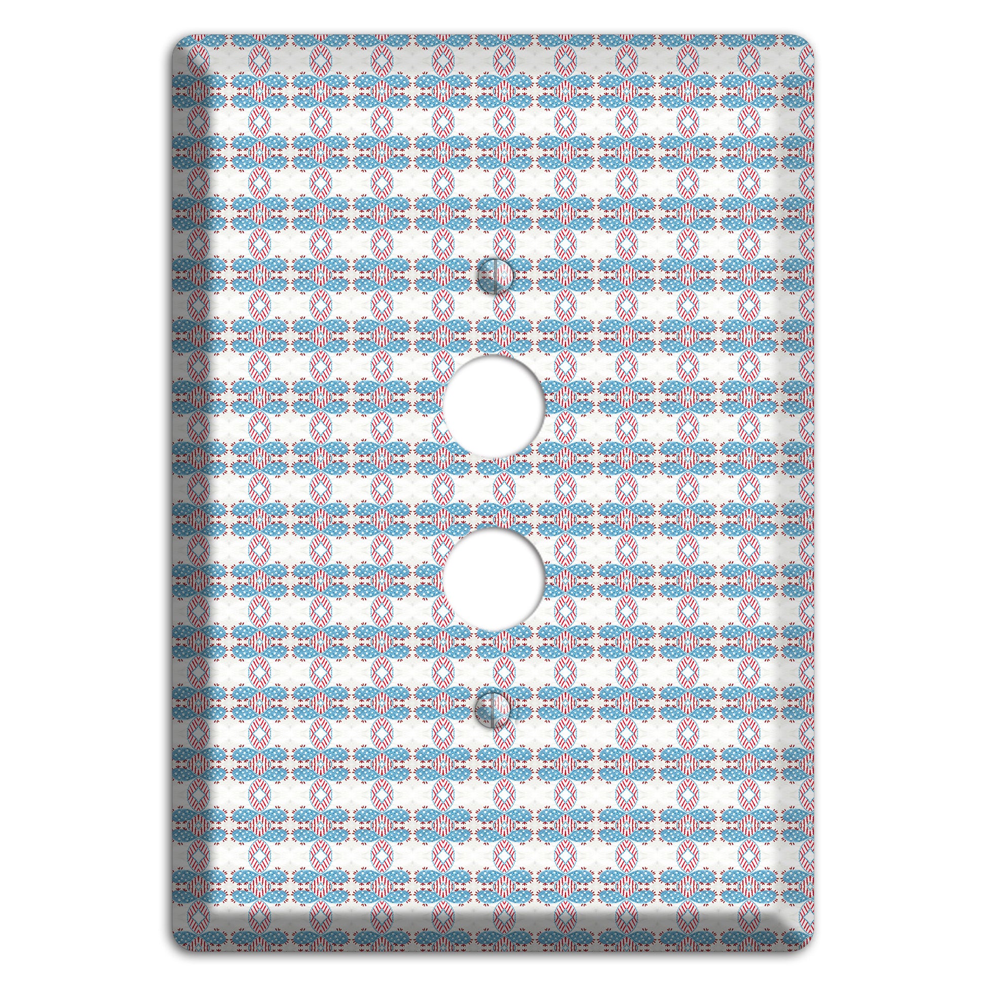 White with Faded Blue and Red Tapestry 1 Pushbutton Wallplate