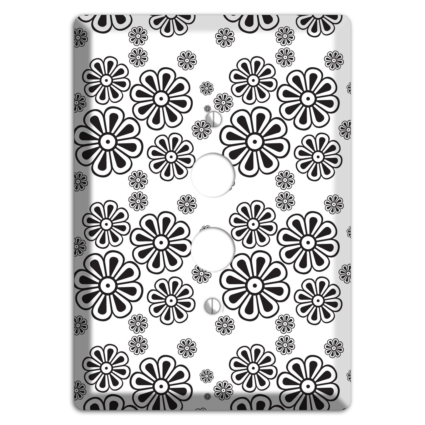 White With Black Small Retro Floral Contour 1 Pushbutton Wallplate