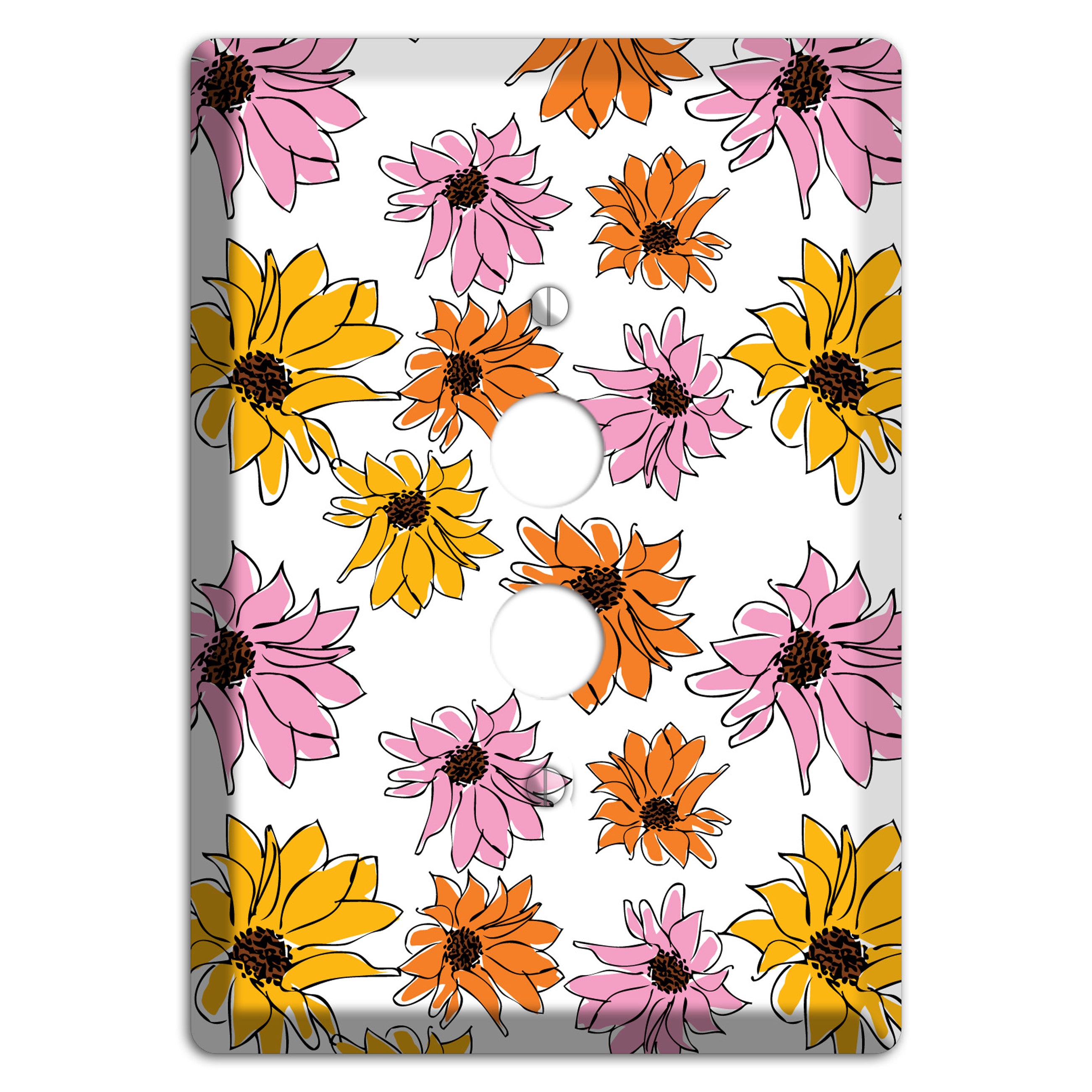 Pink Orange Yellow Flowers 1 Pushbutton Wallplate