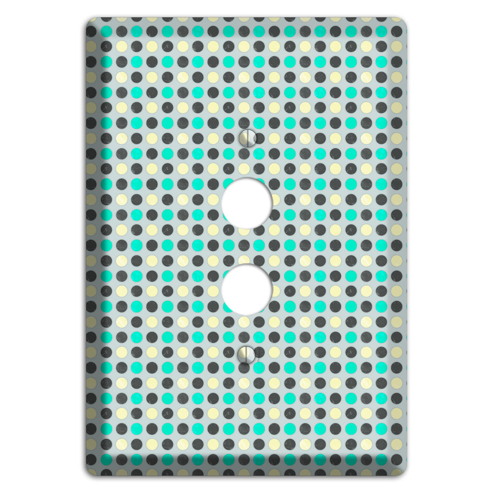Grey with Black Off White and Turquoise Dots 1 Pushbutton Wallplate