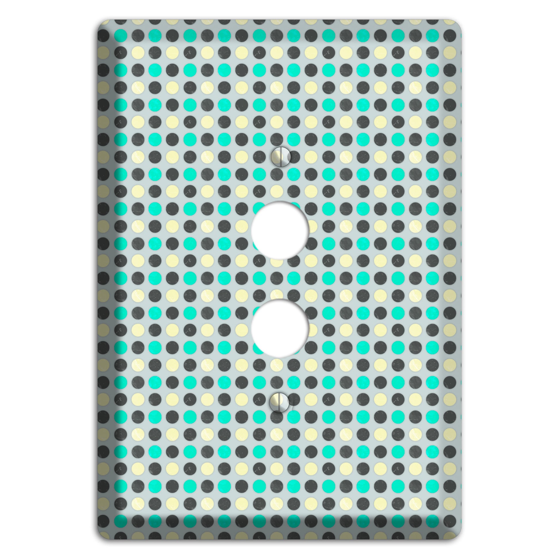 Grey with Black Off White and Turquoise Dots 1 Pushbutton Wallplate