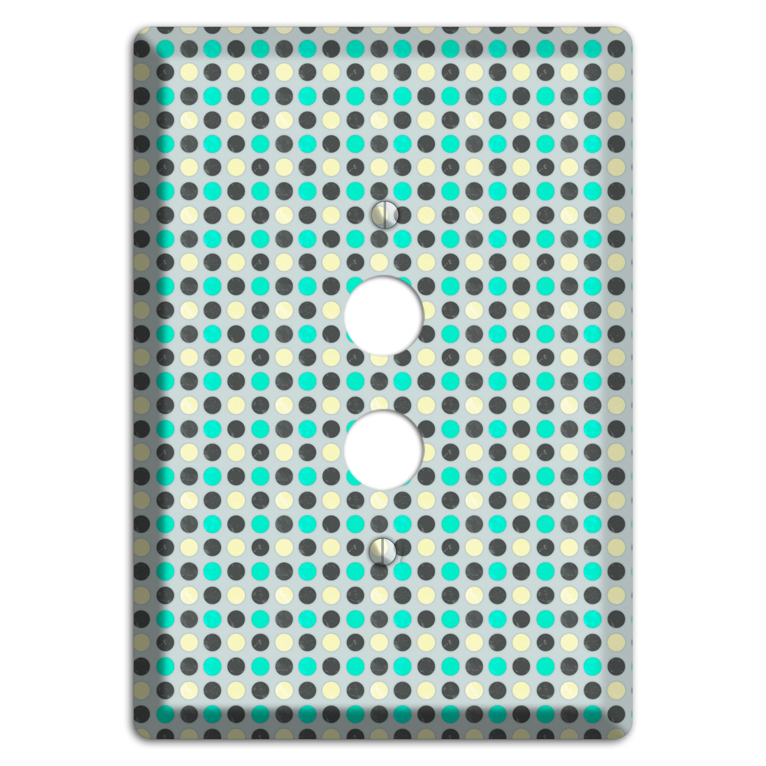 Grey with Black Off White and Turquoise Dots 1 Pushbutton Wallplate
