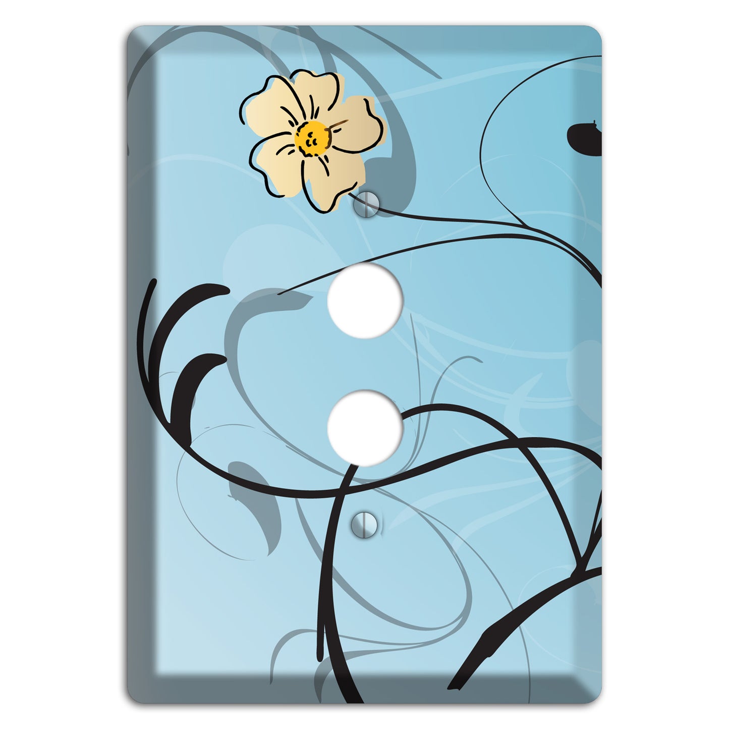 Blue Flower with Swirl 1 Pushbutton Wallplate