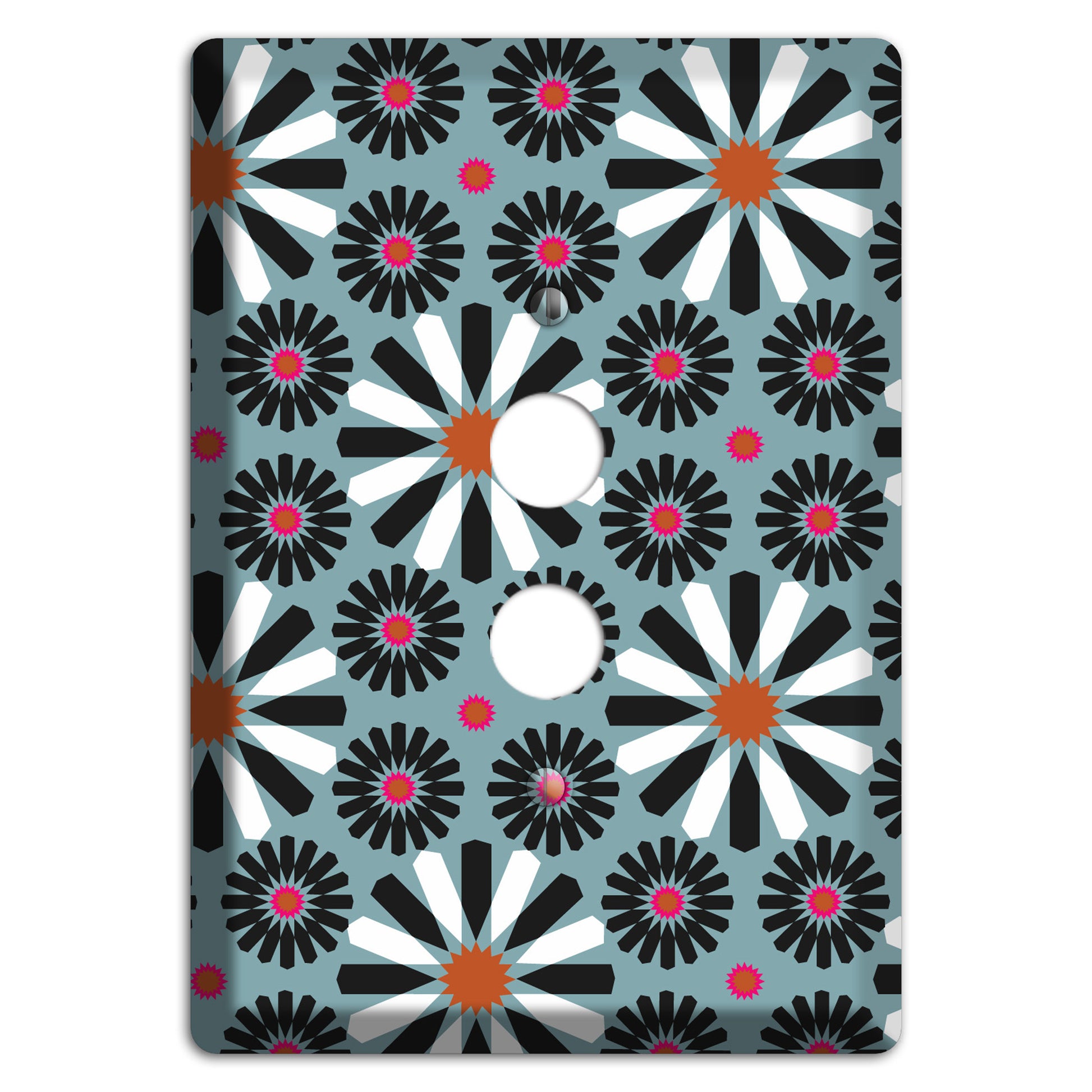 Dusty Blue with Scandinavian Floral 1 Pushbutton Wallplate