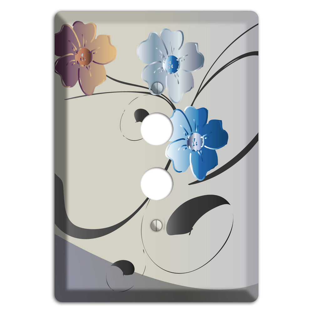 Grey and Blue Floral Sprig 1 Pushbutton Wallplate