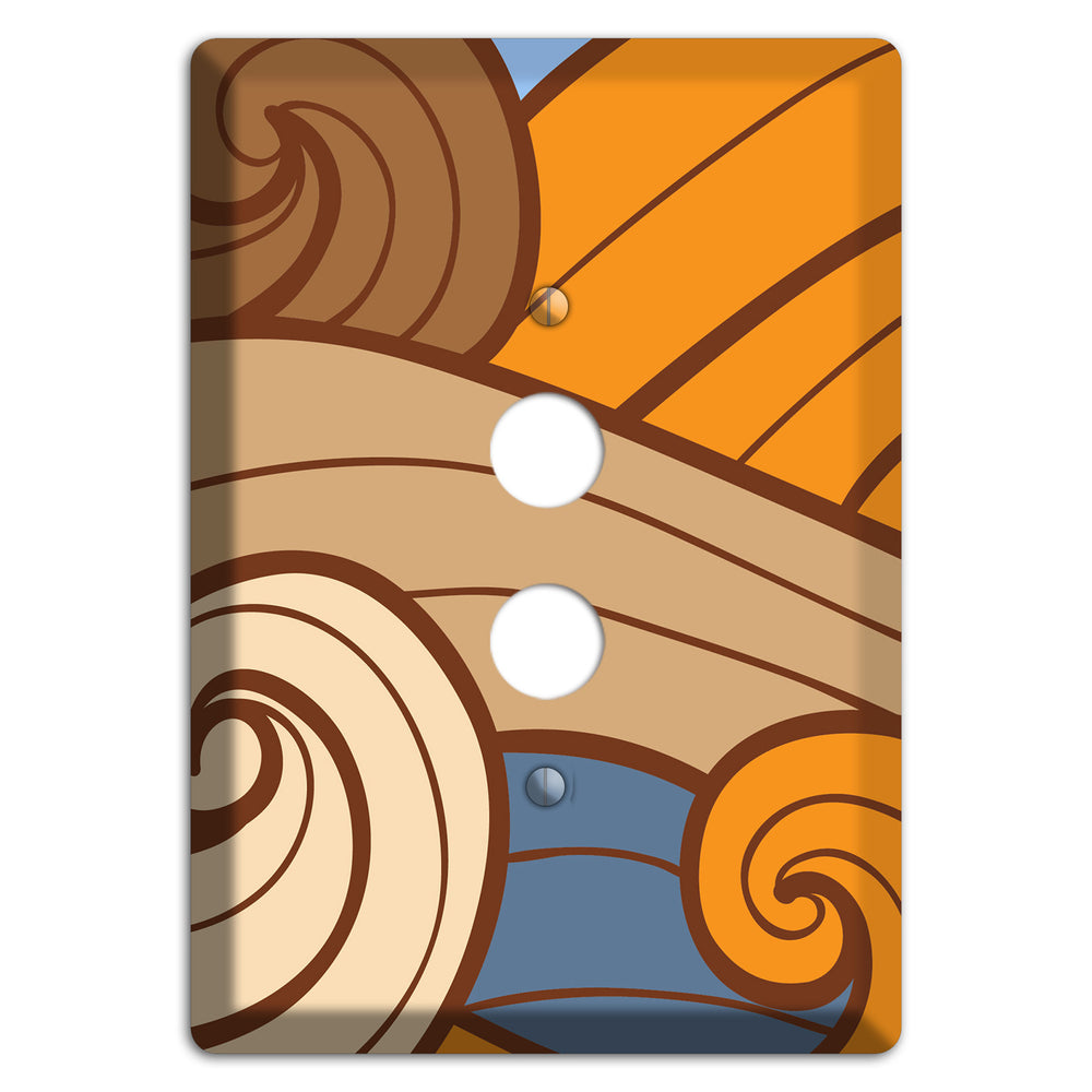 Abstract Curl Blue & Cream 1 Pushbutton Wallplate
