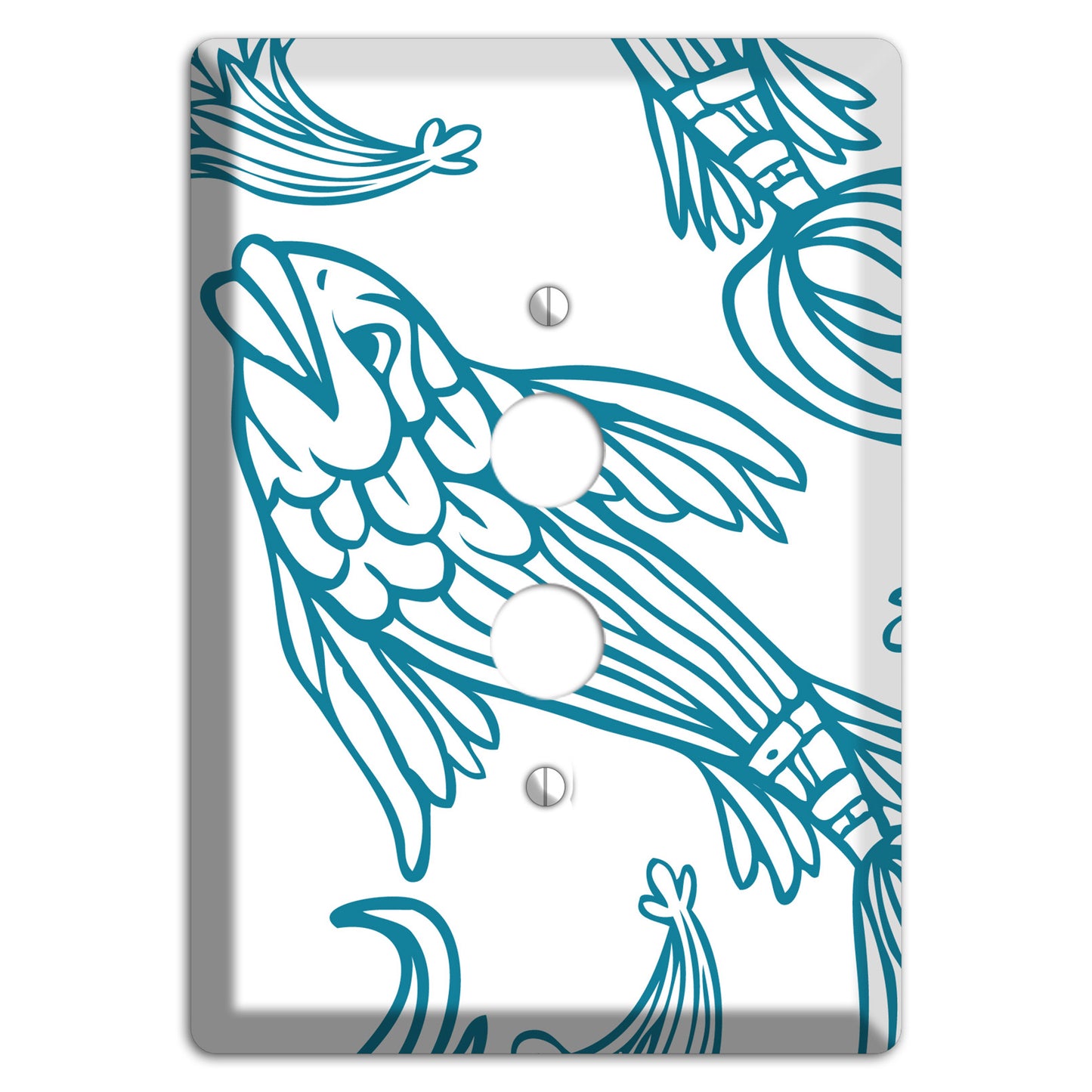 Teal and White Koi 1 Pushbutton Wallplate