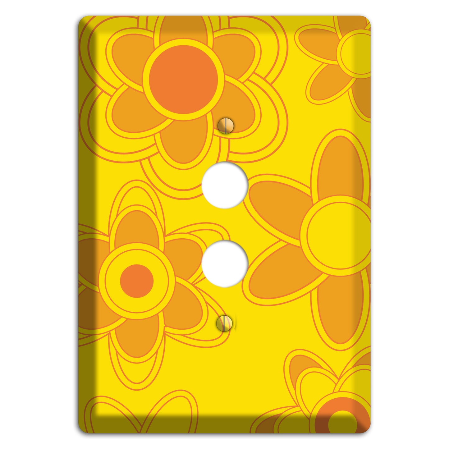 Yellow with Orange Retro Floral Contour 1 Pushbutton Wallplate