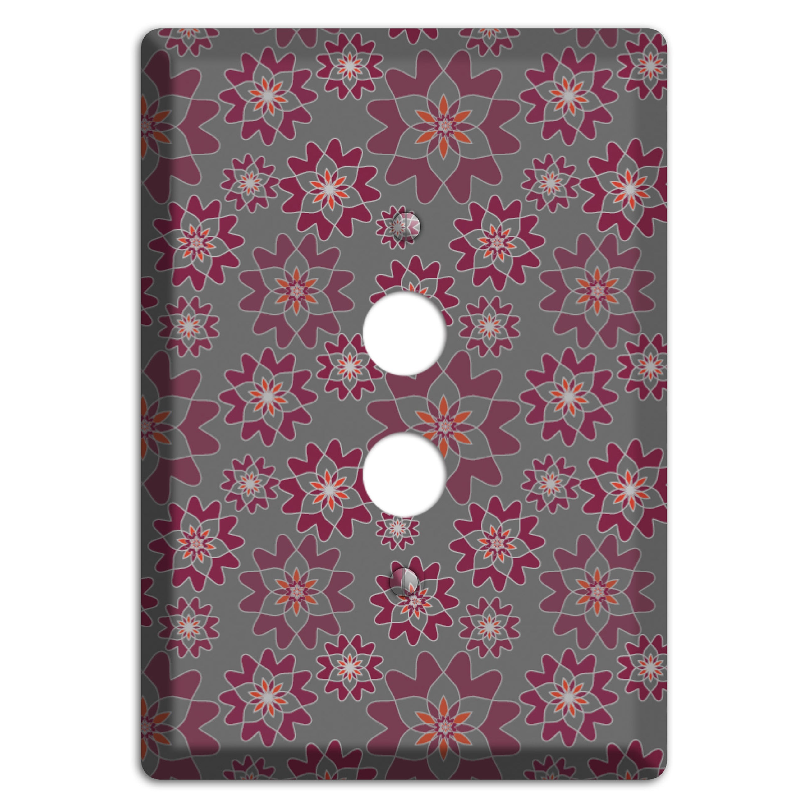 Grey with Burgundy Retro Suzani 1 Pushbutton Wallplate